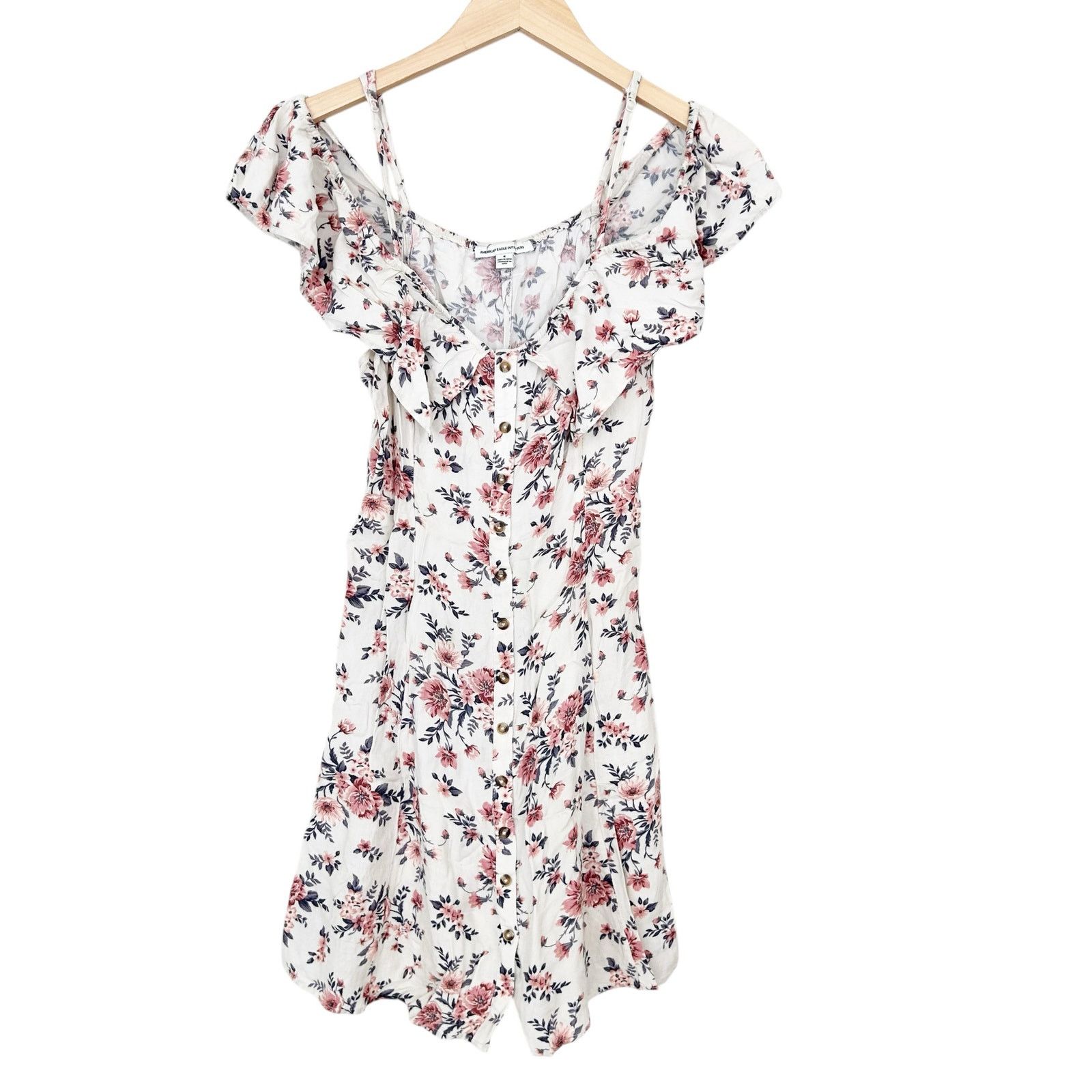 American Eagle Outfitters American Eagle Cream Pink Floral Ruffle Top Dress Sz 6 Size M / US 6-8 / IT 42-44 - 1 Thumbnail