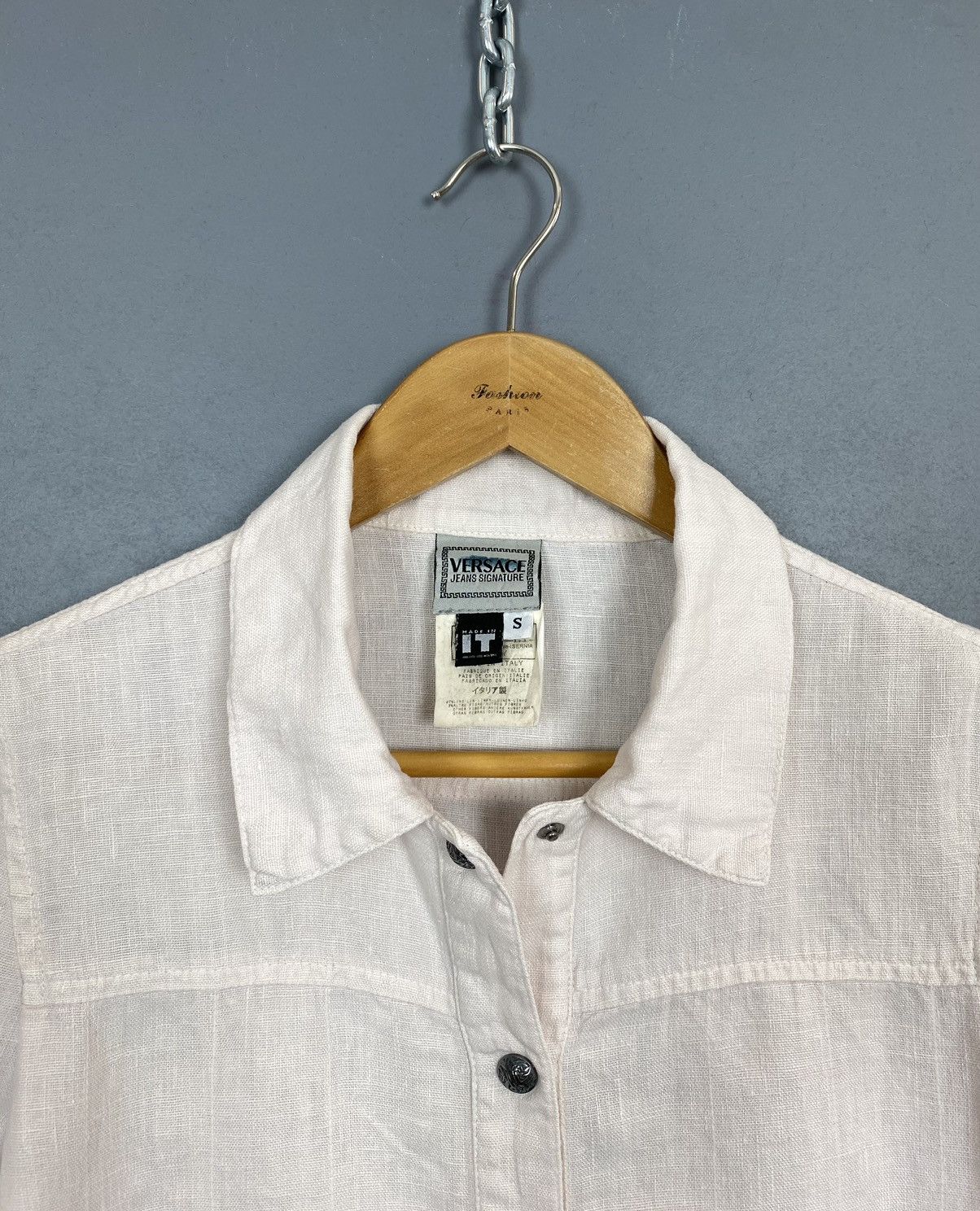 Vintage Versace Jeans Signature Linen Long Sleeve Shirt Womens White Size S / US 4 / IT 40 - 4 Thumbnail