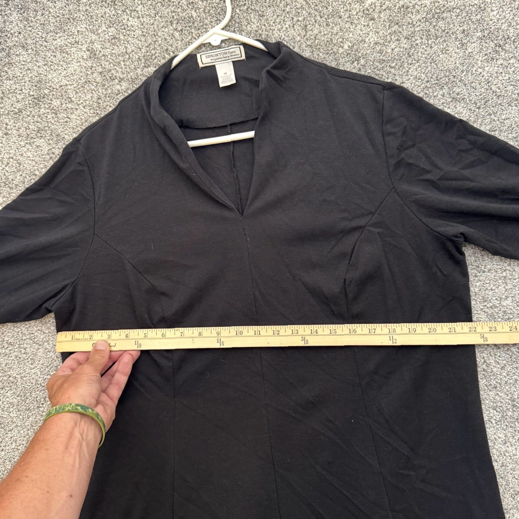 Vintage Simonton Says Dress 1X Plus Minimalist Modern Goth Witchy Urban Chic Lagenlook Knee Length V-Neck Long Sleeve Solid Knit Black Womens Size XL / US 12-14 / IT 48-50 - 4 Thumbnail