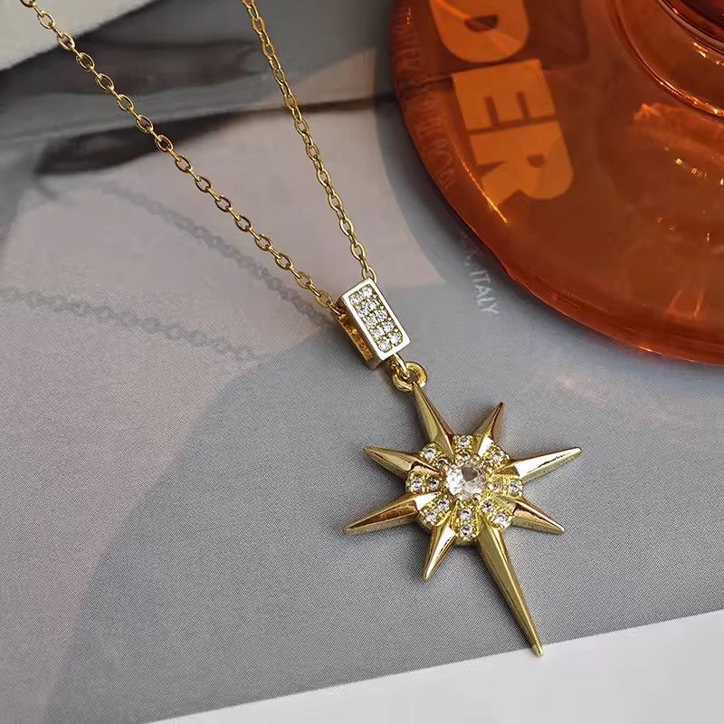 Jewelry Star Round Shiny Zircon Pendant Necklace Size ONE SIZE - 1 Thumbnail