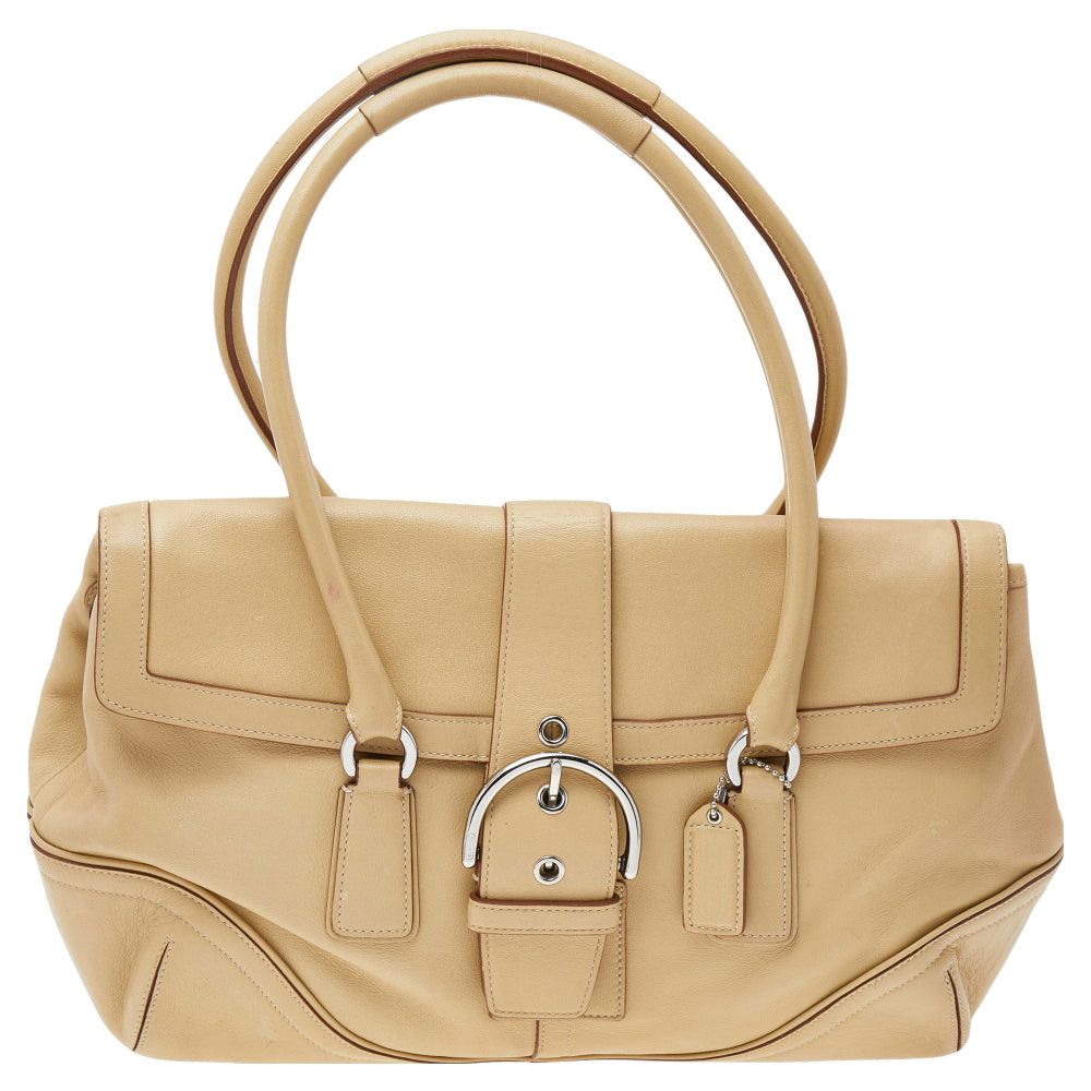 image of Coach Cream Soho Hamptons Buckle Leather Satchel in Black, Women's