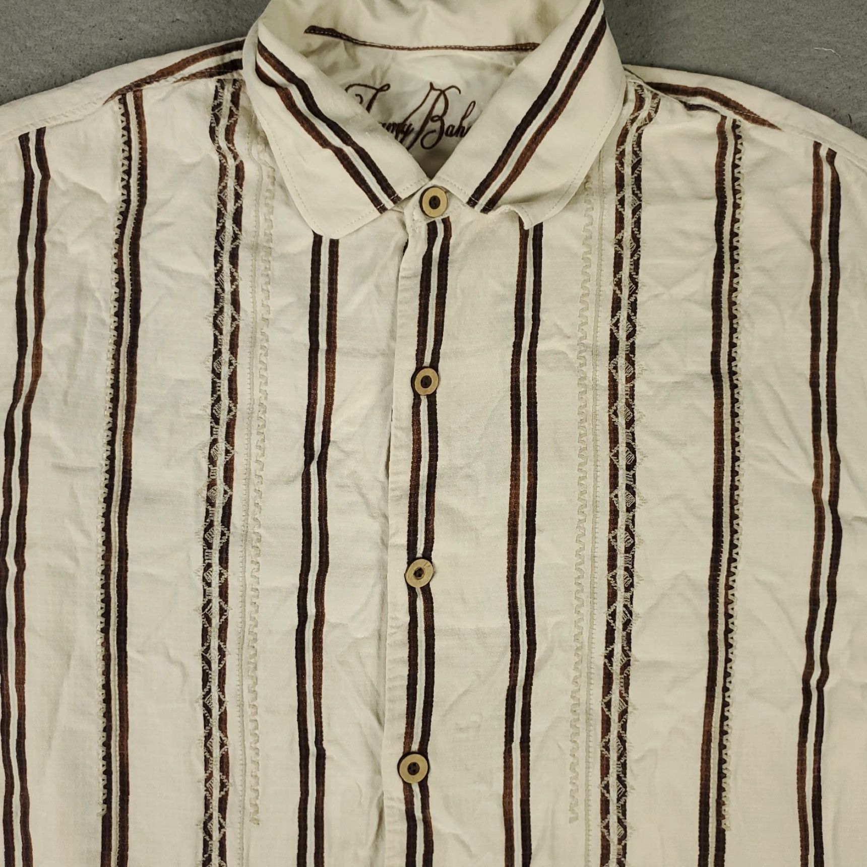 Tommy Bahama Tommy Bahama Shirt Mens Large Beige Striped Silk Hawaiian Button Up Shirt Size US L / EU 52-54 / 3 - 2 Thumbnail