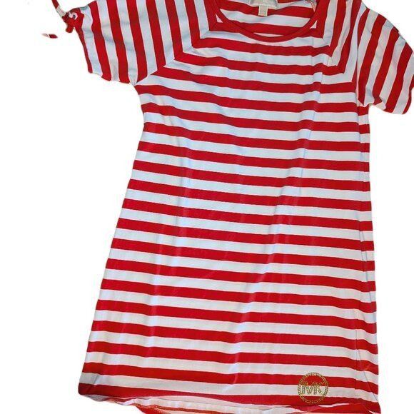 Michael Kors MICHAEL Michael Kors Red and White Striped T-Shirt Dress Wom Size L / US 10 / IT 46 - 2 Thumbnail