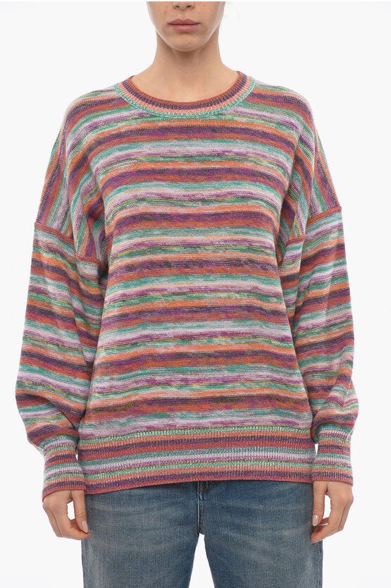image of Chloe Crew Neck Striped Cashmere Blend Sweater, Women's (Size Medium)