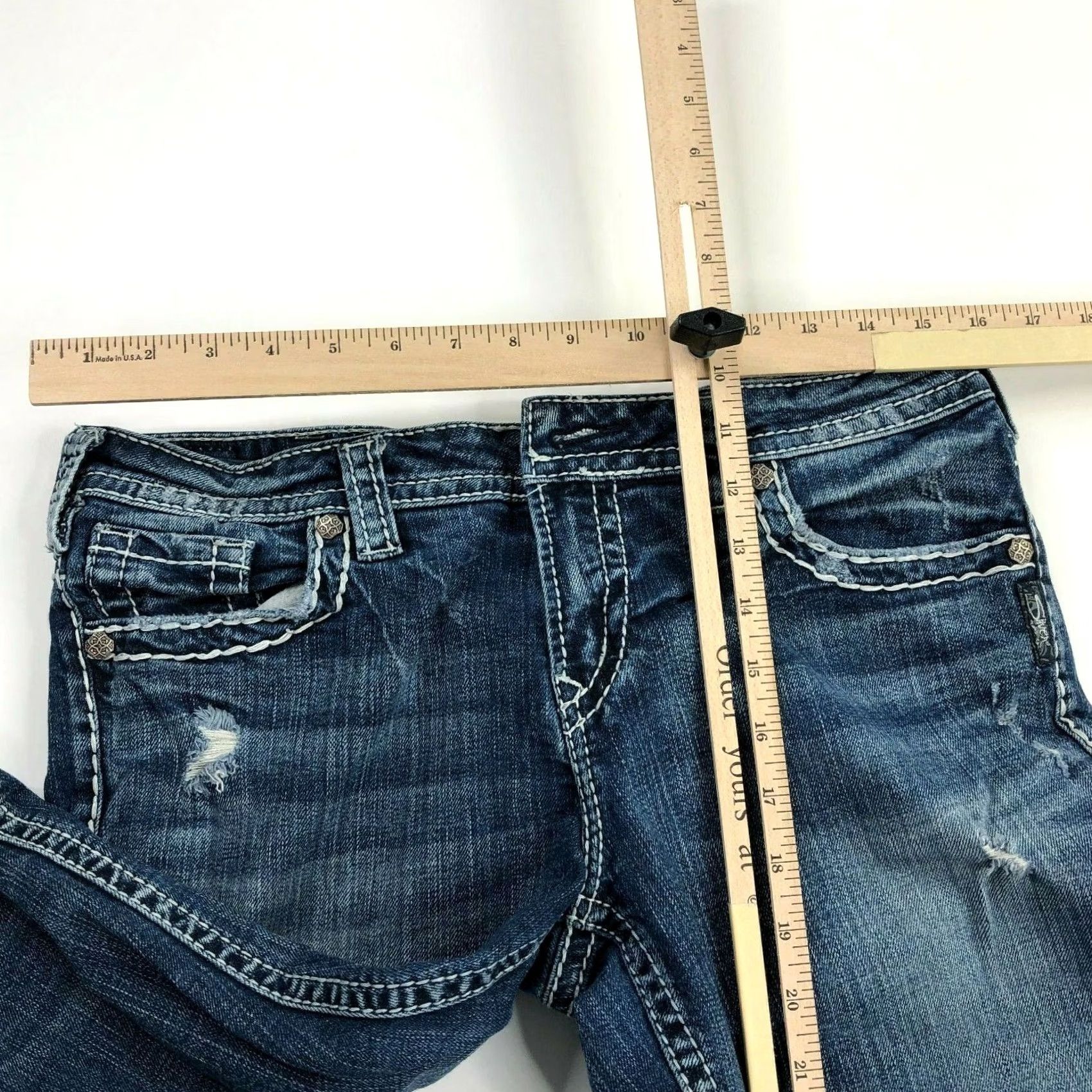 Silver Jeans Co. VINTAGE Silver Aiko Mid Straight 30 Jeans Womens Blue - 32W 26.5L Adult Womens Jeans Regular Rise Mid Slimming Cotton Denim solid 90s, 2000s? Size 24" / US 00 / IT 34 - 7 Thumbnail