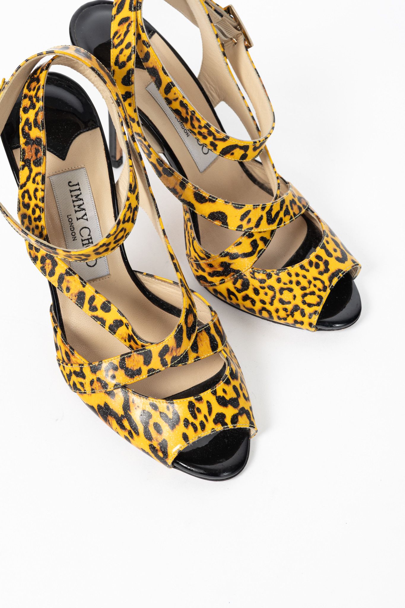 Jimmy Choo Jimmy Choo Gray Leopard Print Patent Crisscross Sandals Size US 5.5 / IT 35.5 - 6 Thumbnail