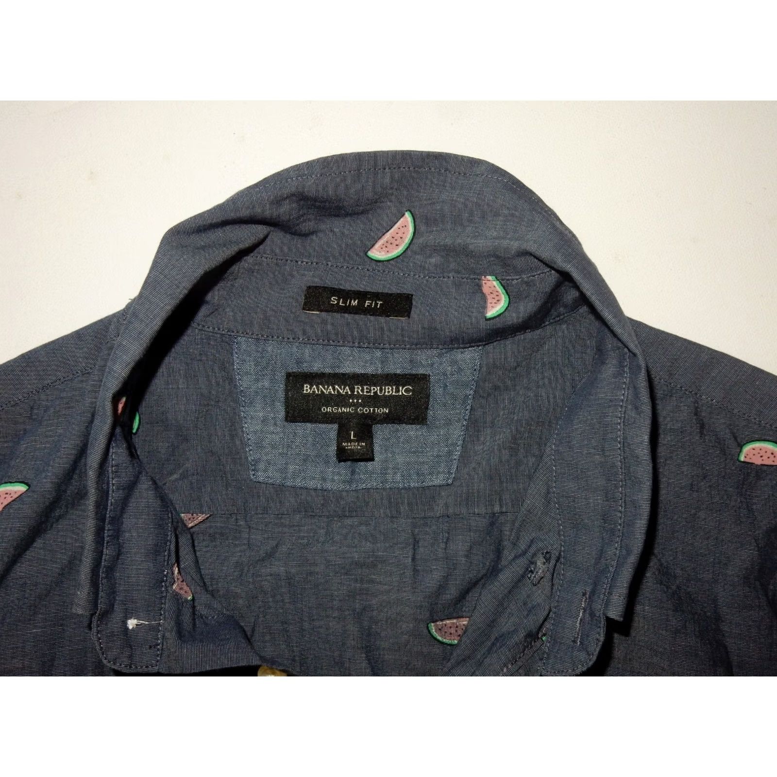 Banana Republic Banana Republic Shirt Men Button-Up Slim Front Short Sleeve L Cotton Blue Watermelon 90s Size US L / EU 52-54 / 3 - 3 Thumbnail