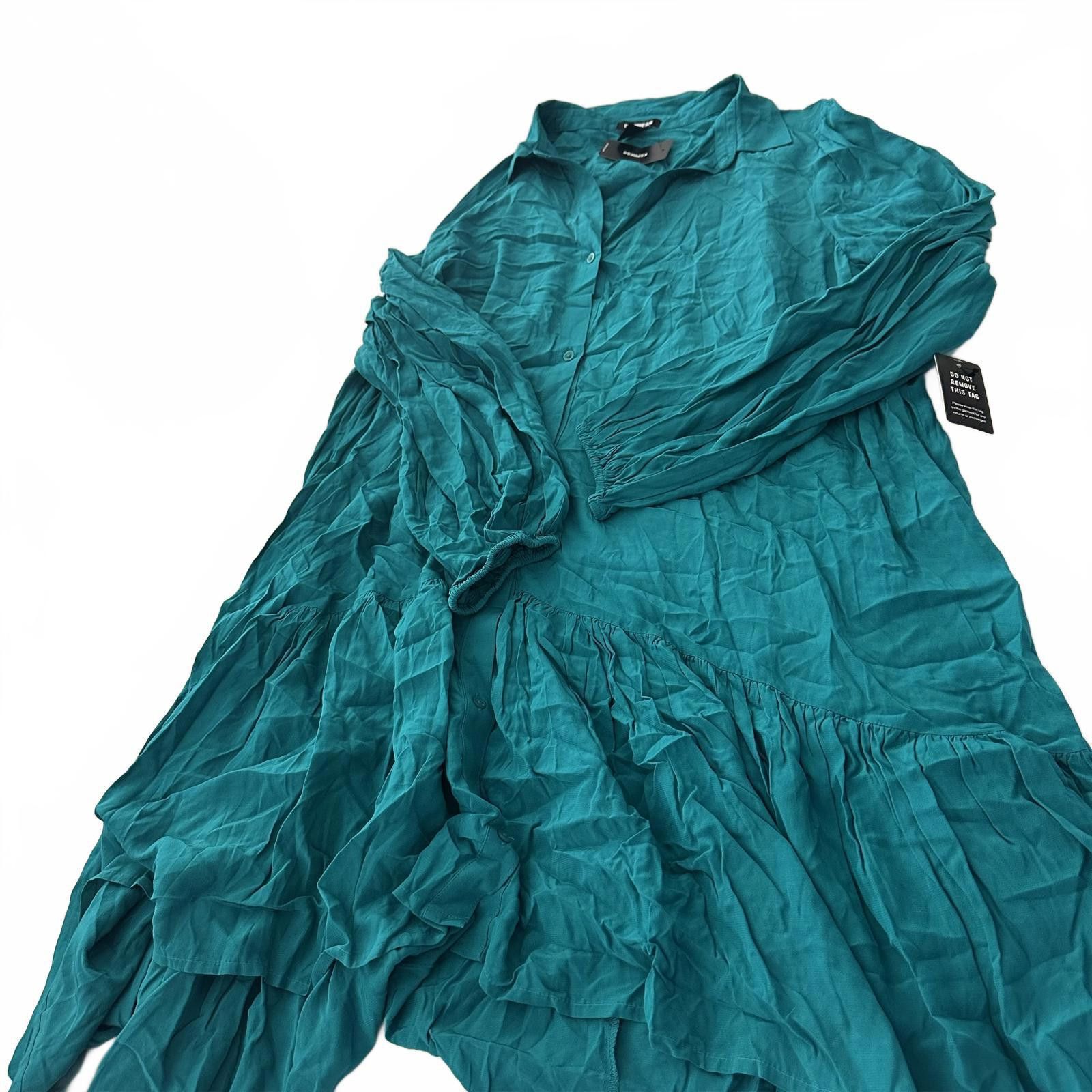 Express Express Stylish Teal Button-Up Dress Size XL / US 12-14 / IT 48-50 - 2 Thumbnail
