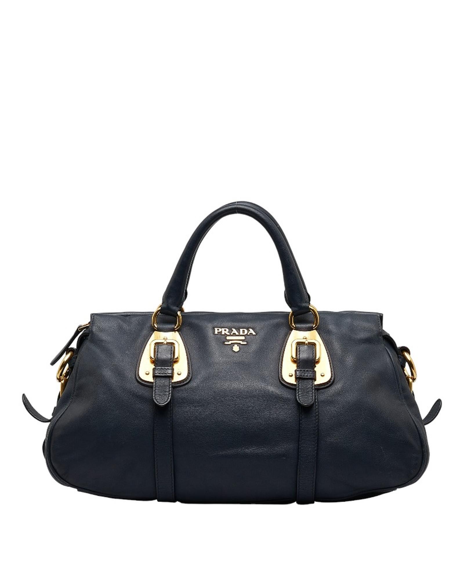 image of Prada Blue Leather Handbag In Ab Condition, Women's