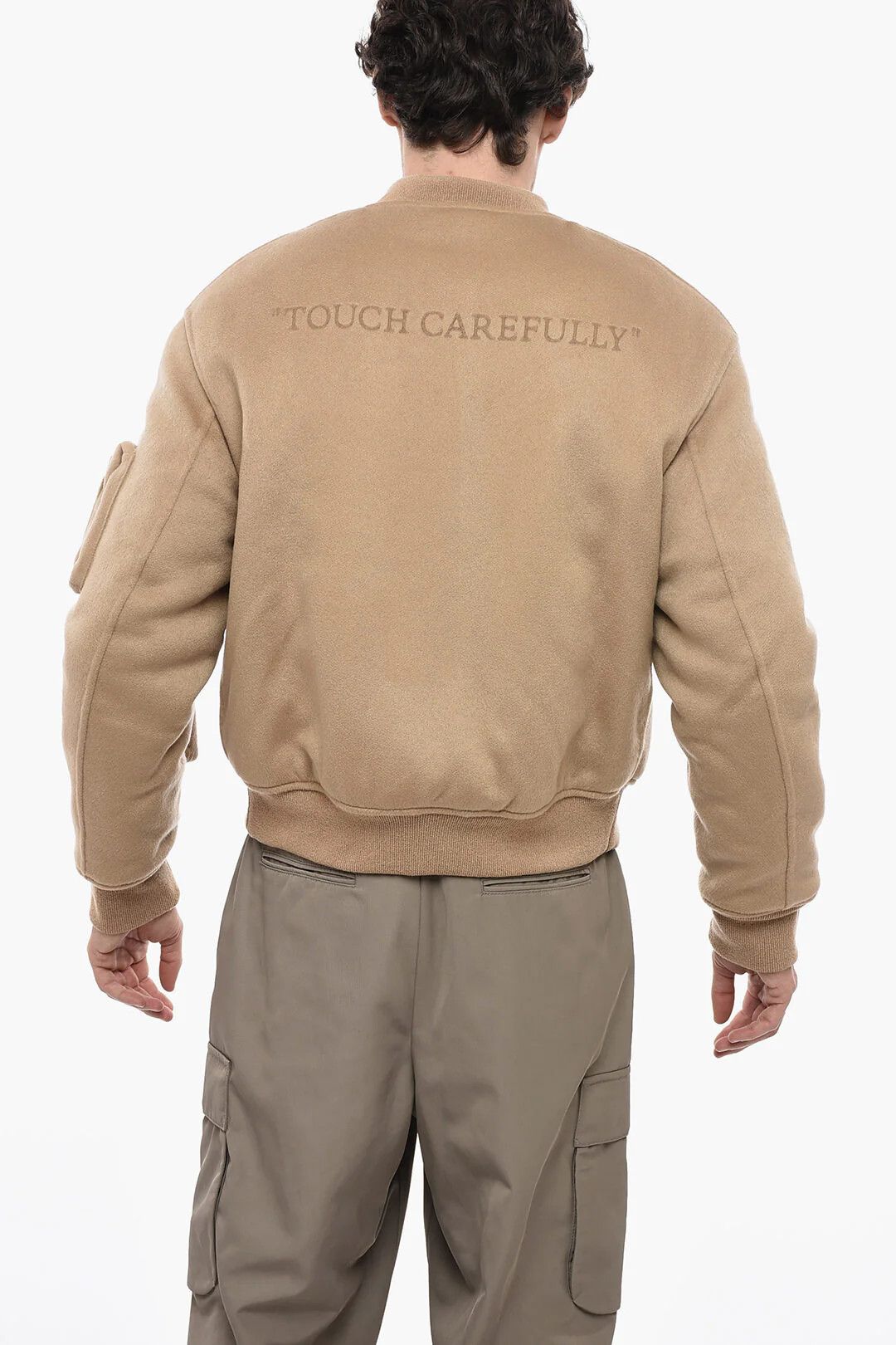 Off-White og1mm0426 Quote Cashmere Bomber Jacket in Beige Size US M / EU 48-50 / 2 - 2 Thumbnail