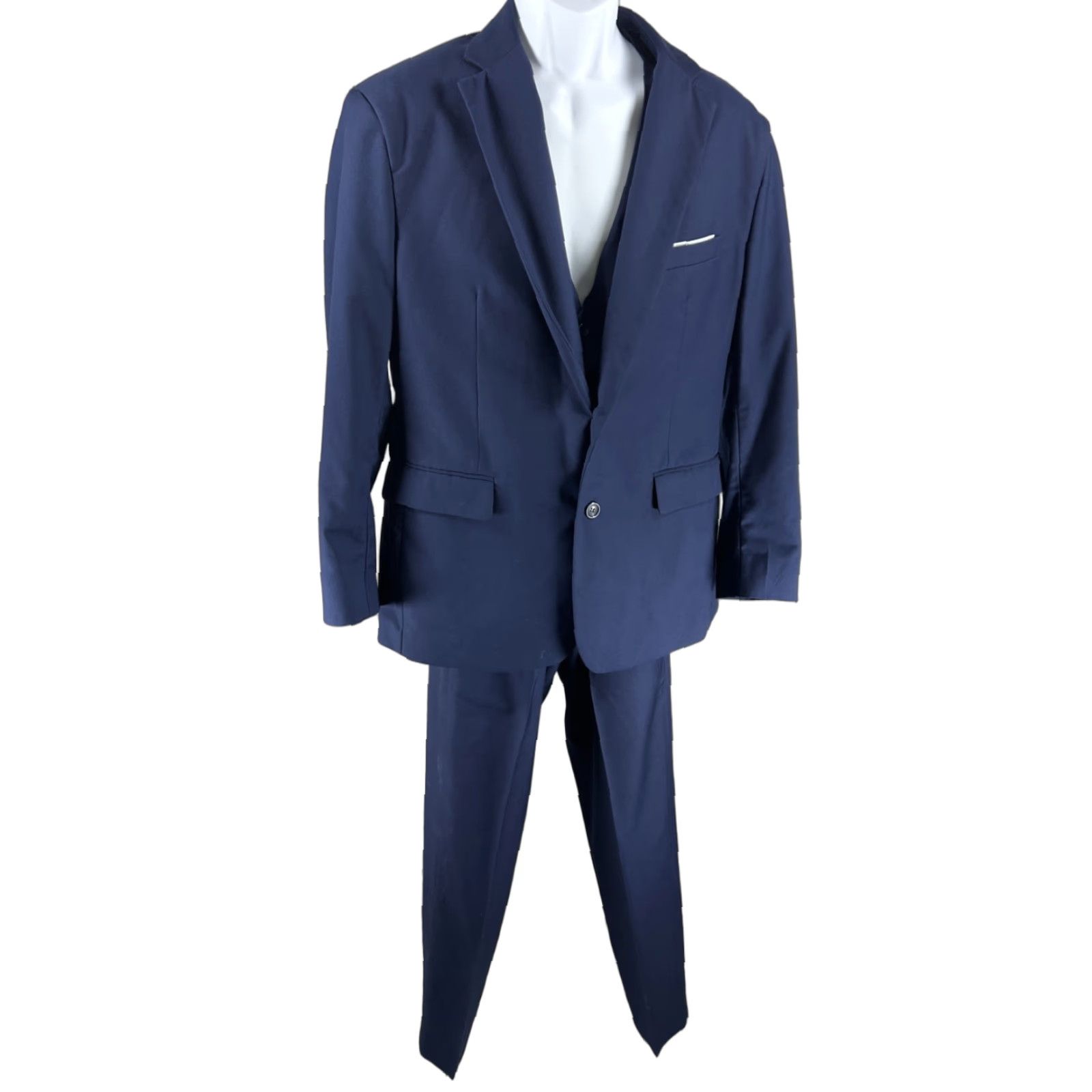 Vintage Unbranded Blue Full Suit 4 Piece Set Vest Pants Necktie Notch 2 Button Jacket XL Size 46R - 1 Thumbnail