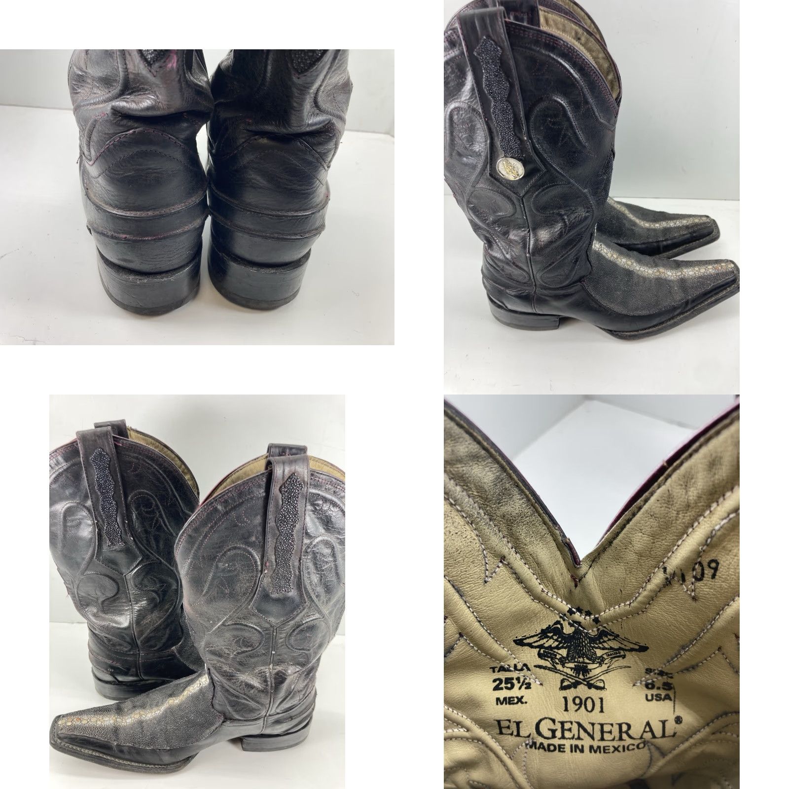 Vintage El General Stingray Boots Men Size 6.5 Black Exotic Leather Mexico Western VTG Size US 7 / EU 40 - 8 Thumbnail