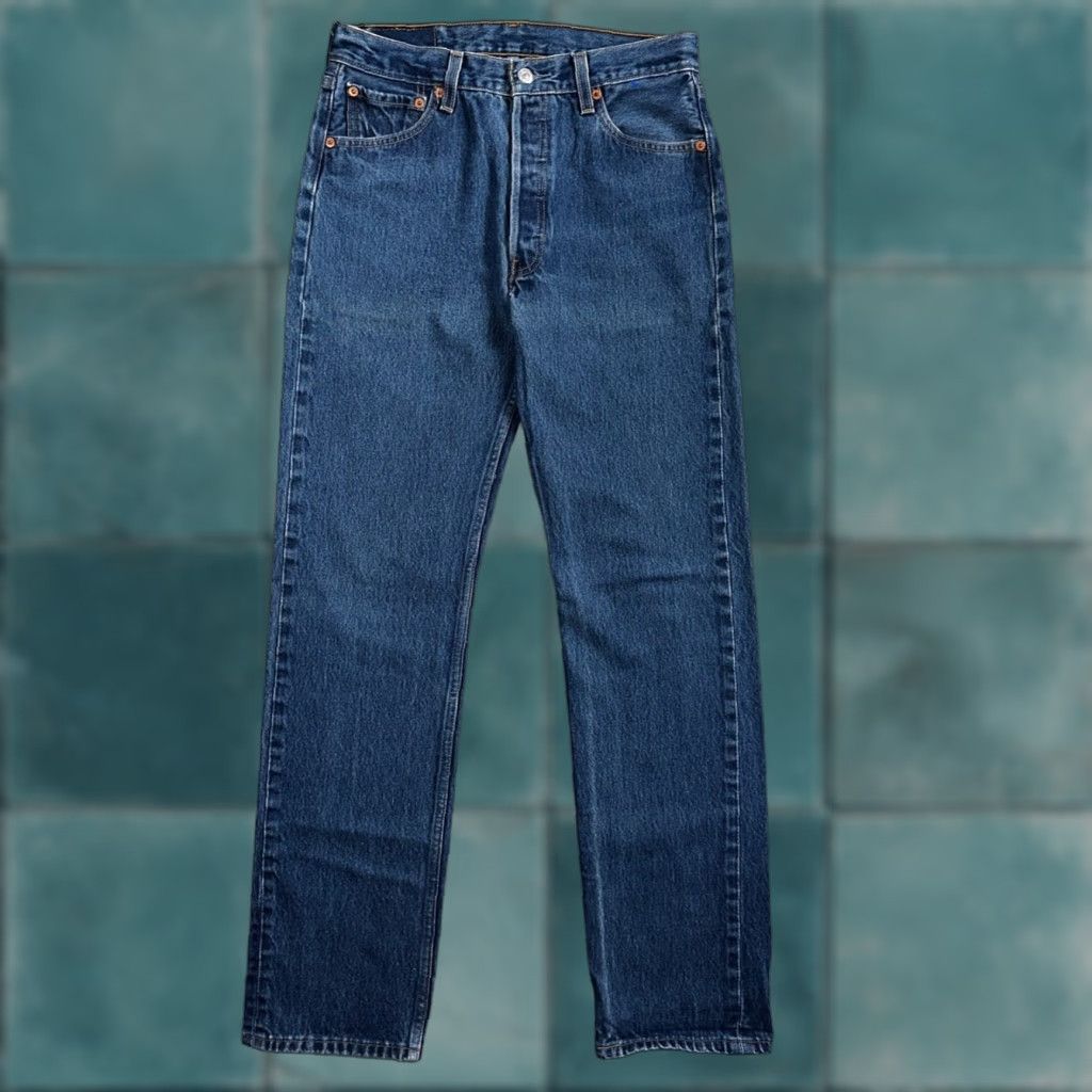 Levi's VINTAGE Levi's 501 Jeans Straight 90s 31x36 Blue Dark Wash Men Regular 501 Series Mens Jeans Size US 31 - 1 Thumbnail