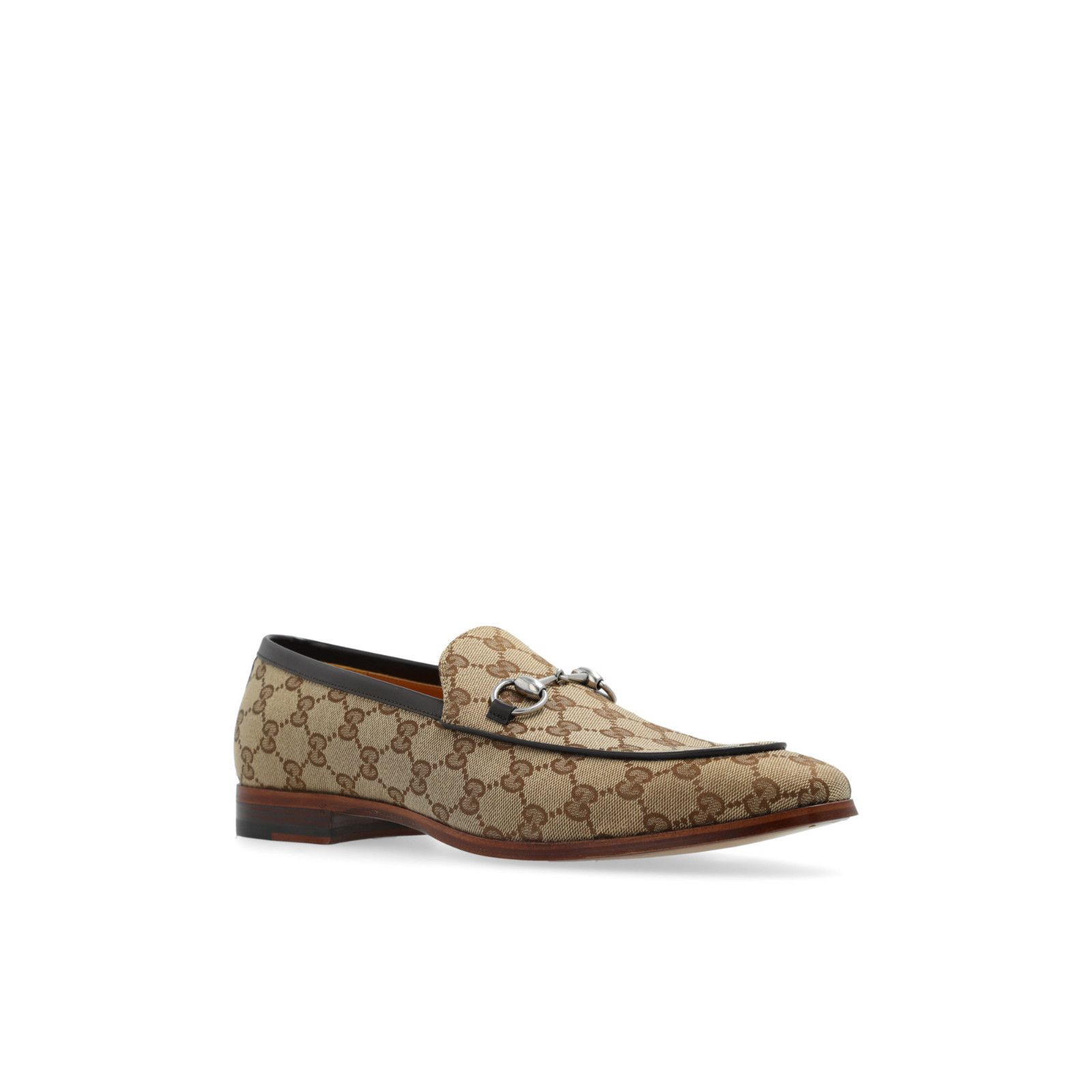 GUCCI Horsebit Men's Beige And Ebony GG Canvas Loafers New (