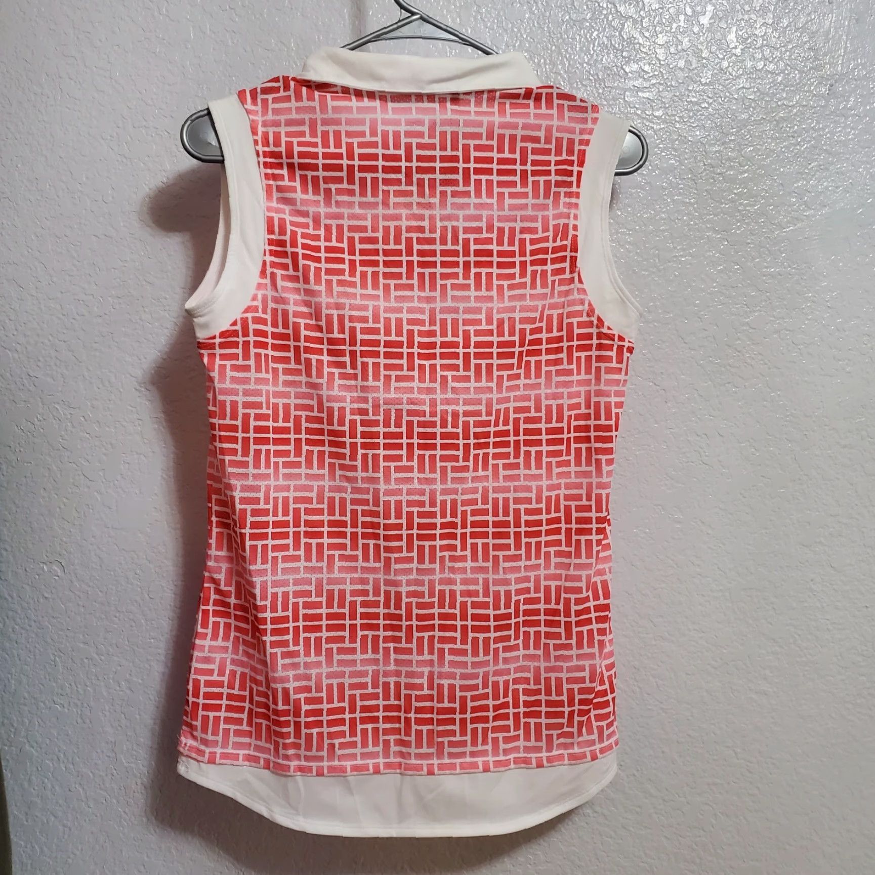 Adidas Adidas Climacool Polo Shirt Women XL Orange White Geometric Print Sleeveless Golf Top Size XL / US 12-14 / IT 48-50 - 2 Thumbnail
