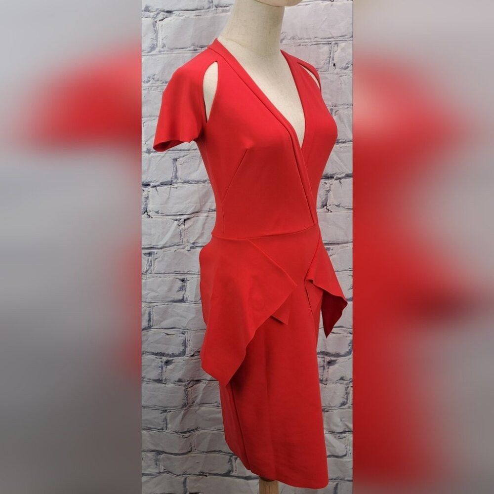 Vintage Greta Constantine Women's Peplum Flynn Dress Red Midi Made Size XS / US 0-2 / IT 36-38 - 5 Thumbnail