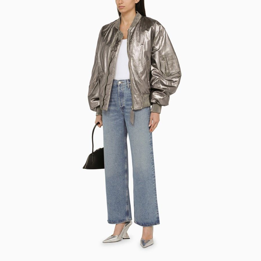 The Attico o1d2blof1024 Leather Bomber Jacket in Silver Size S / US 4 / IT 40 - 2 Thumbnail