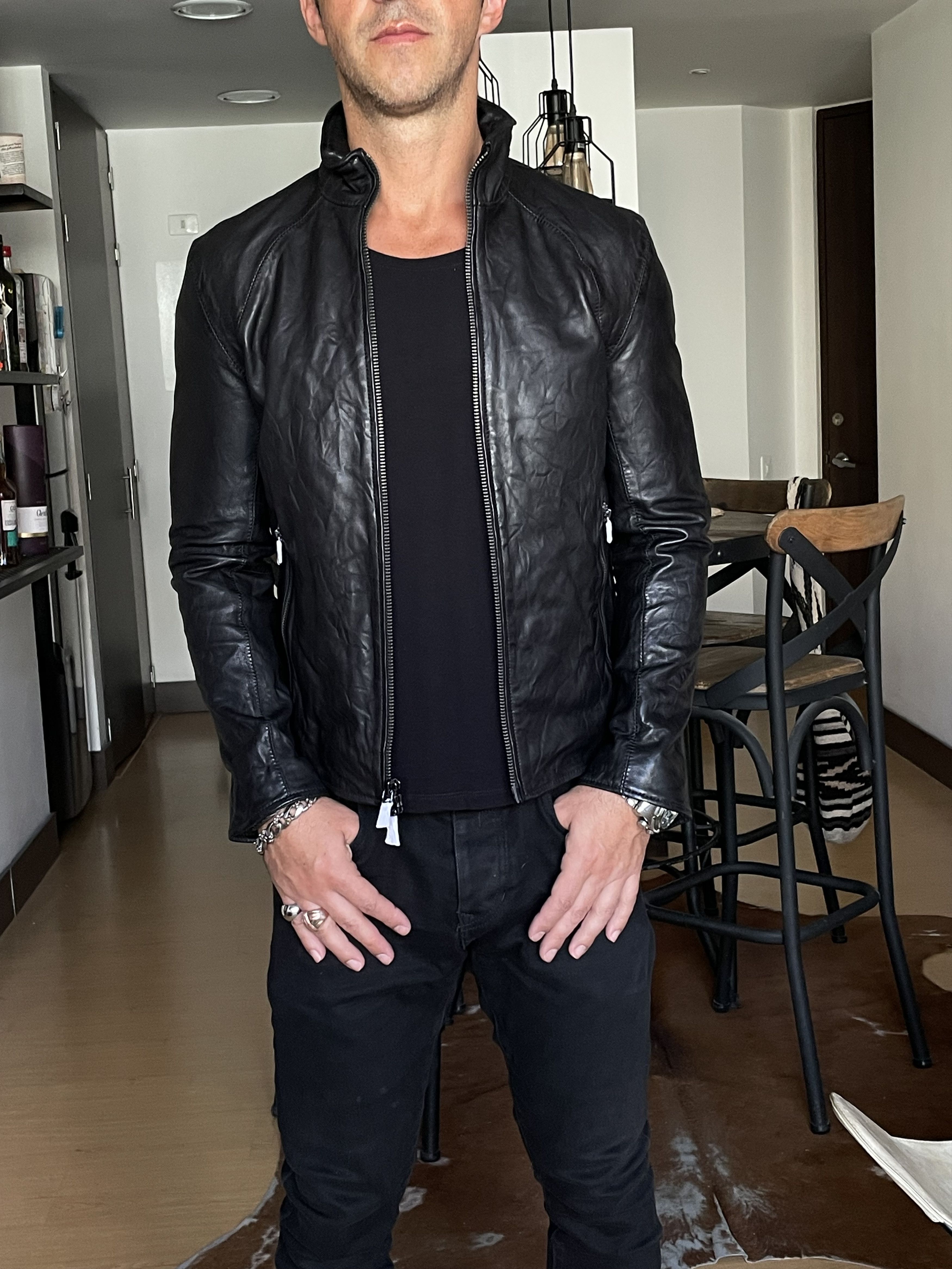 John Varvatos John Varvatos Crinkled Slim Fit Leather Jacket Black Size US M / EU 48-50 / 2 - 3 Thumbnail