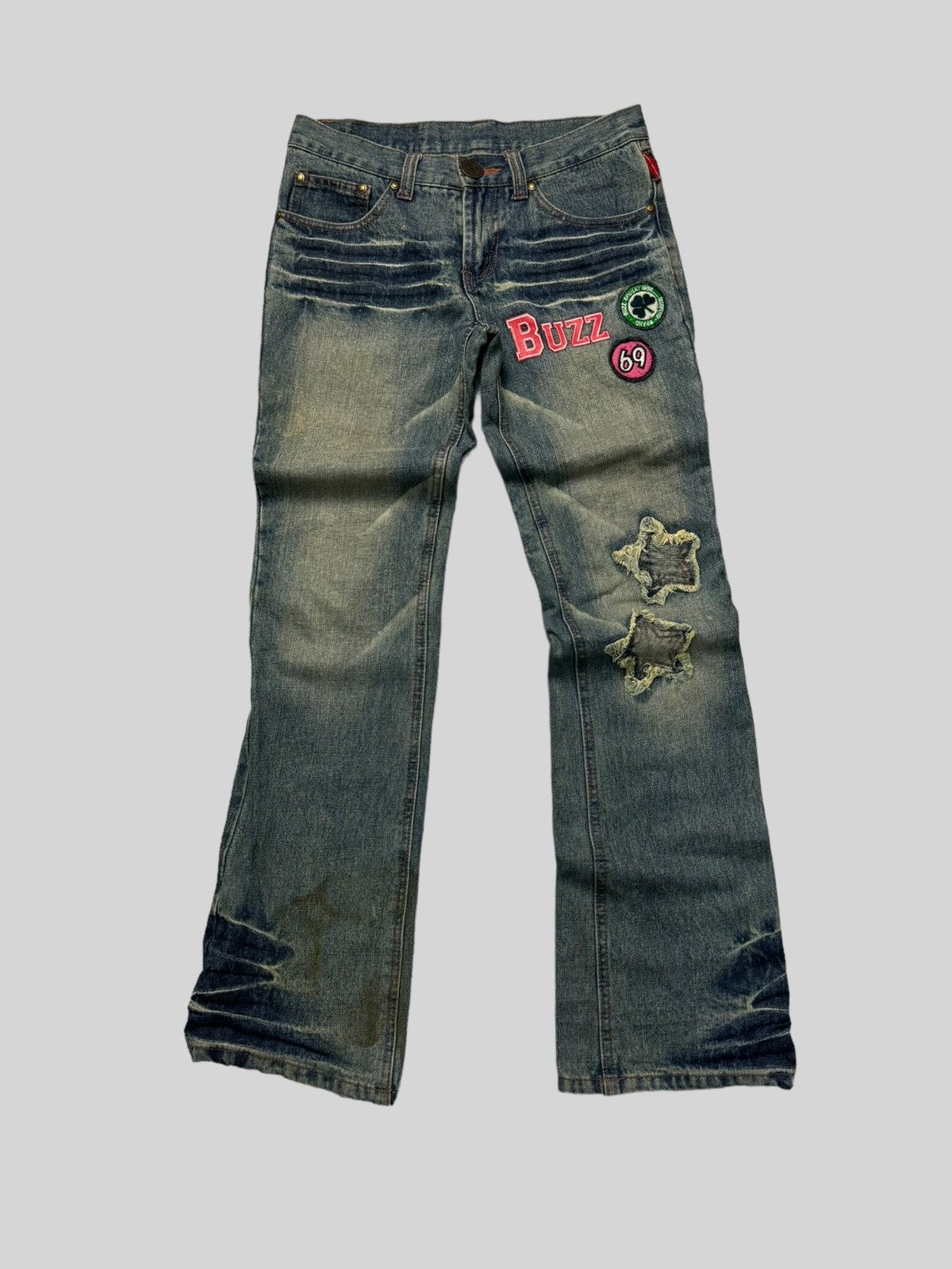 Hysteric Glamour Junya Watanabe Flared Patches Plaid Claw Mark Denim Jeans Size US 28 / EU 44 - 1 Thumbnail