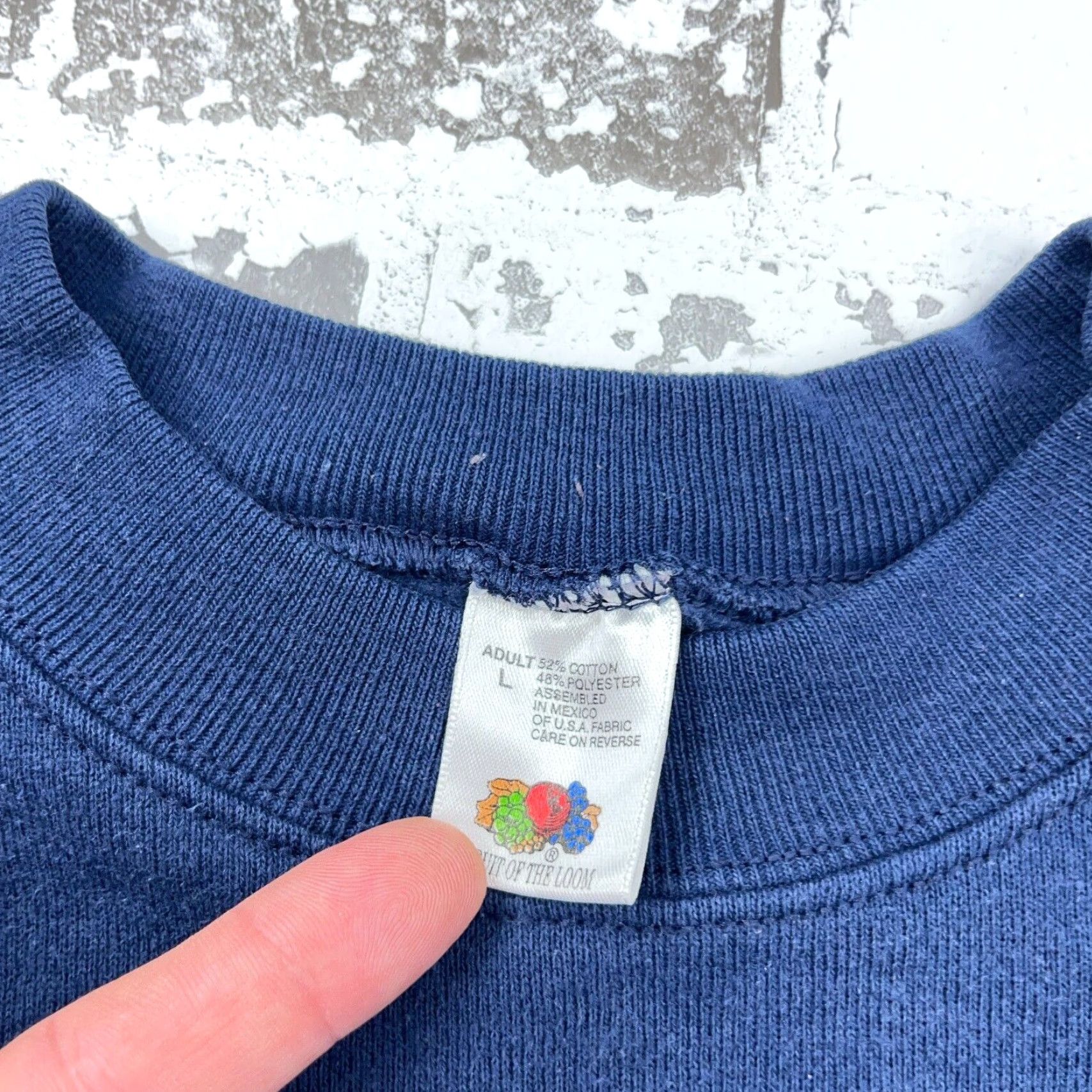 Fruit Of The Loom VINTAGE Fruit of the Loom Sweatshirt Men's Large Blue 90s USA Graphic Print Crew Neck Pullover Size US L / EU 52-54 / 3 - 7 Thumbnail