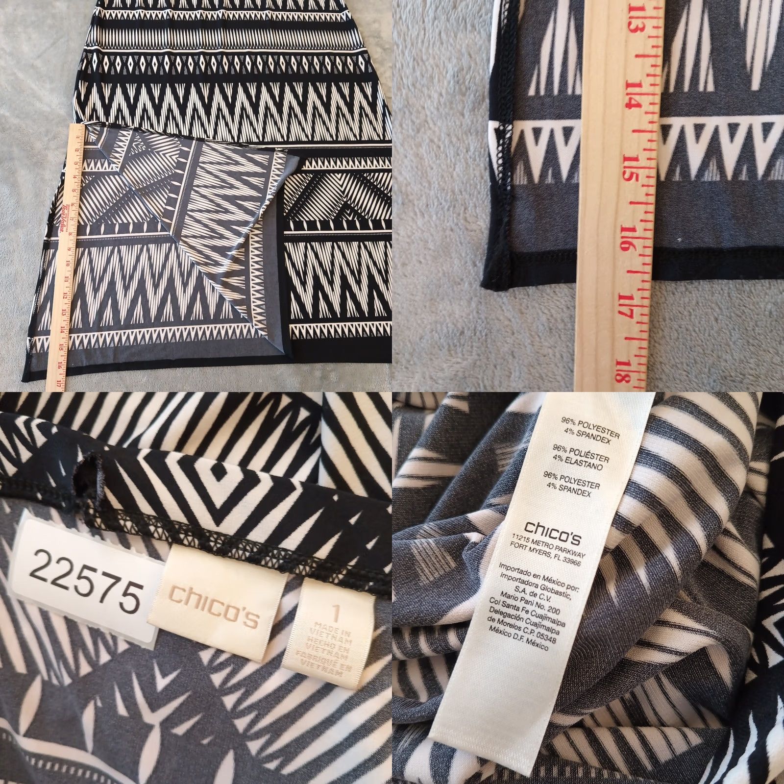 Vintage Chico's Maxi Skirt Size 1 Black Geometric Pull On Slit Stretch Elastic Waist Size 25" / US 0 / IT 36 - 8 Thumbnail