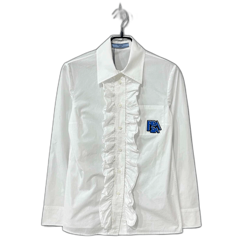 Prada White Ruffled Shirt by PRADA -2505 Size M / US 6-8 / IT 42-44 - 1 Thumbnail