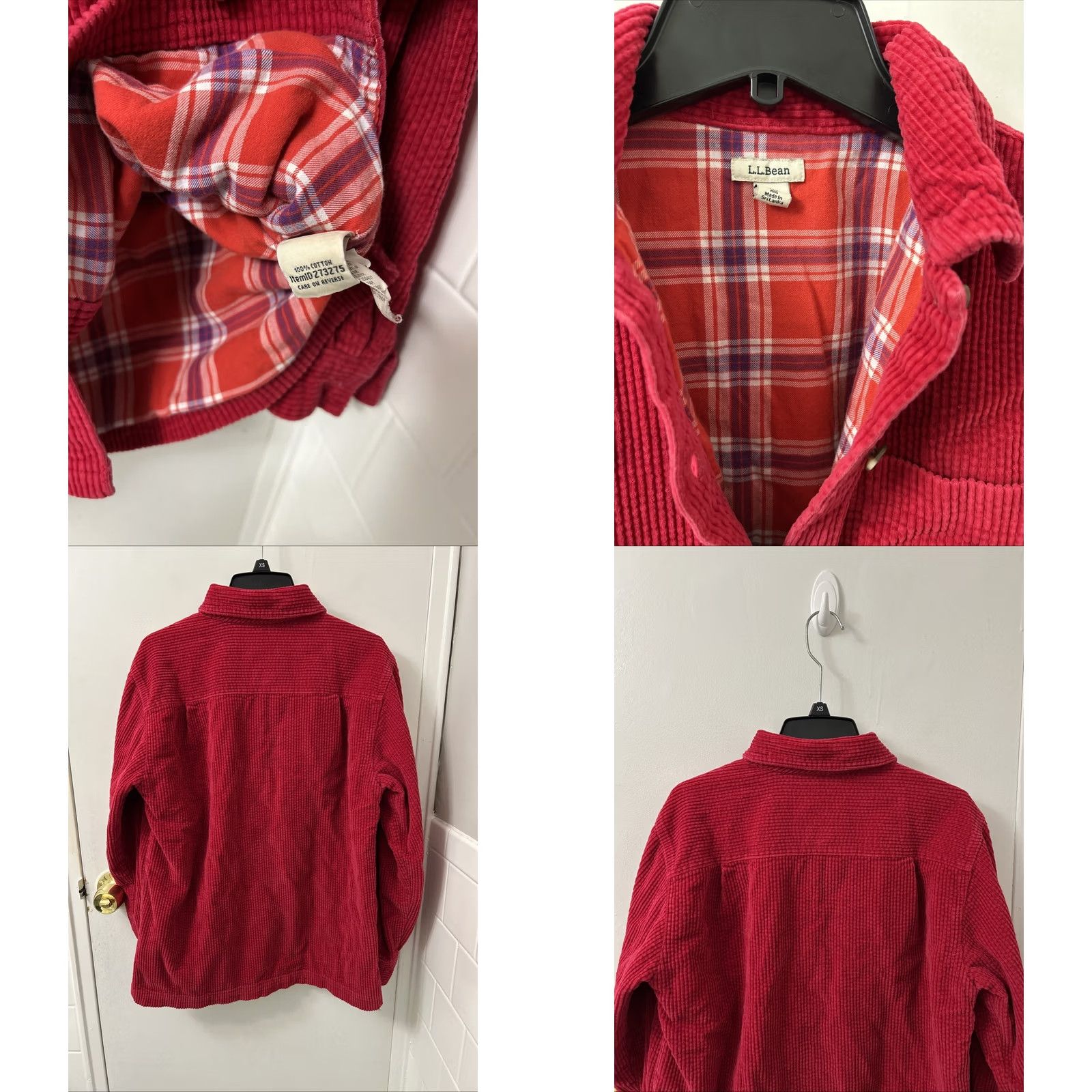 Vintage L.L. Bean Corduroy Shirt Womens XS Red Plaid Lined Button Down L/S Basic Casual Workwear Shirt Mens Girls Size XS / US 0-2 / IT 36-38 - 8 Thumbnail