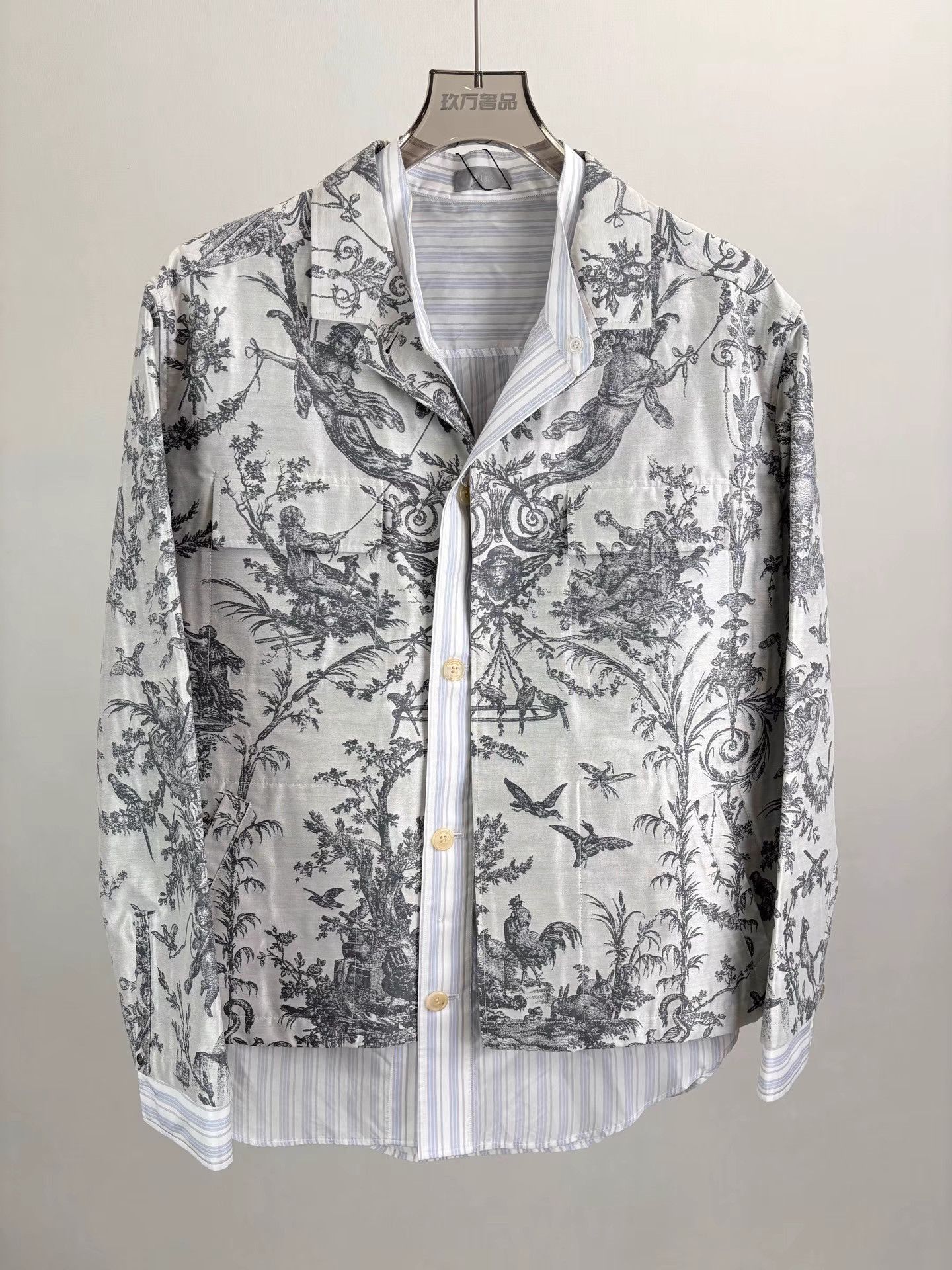 Dior Gray Printed Long Sleeve Button-Up Shirt Size US M / EU 48-50 / 2 - 1 Thumbnail