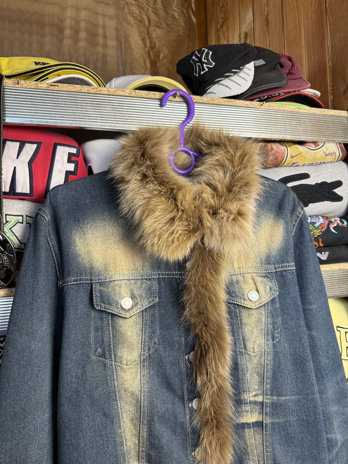 If Six Was Nine Y2K Denim Faux Fur Trim Jacket Distressed Washed Jean Size M / US 6-8 / IT 42-44 - 4 Thumbnail