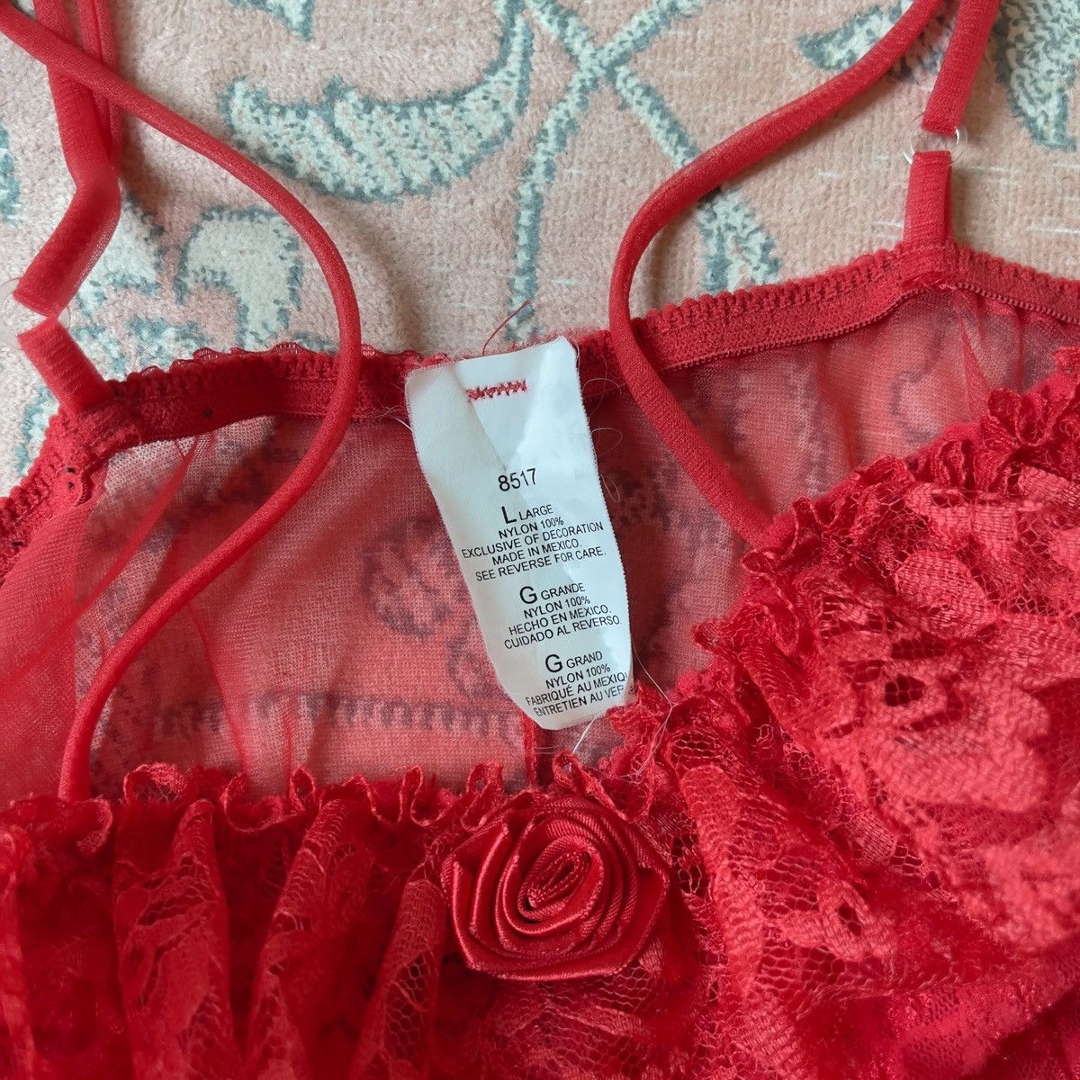 Vintage Romantic Red Lace Ruffled Sheer Slip Dress (M-L) Size L / US 10 / IT 46 - 13 Thumbnail