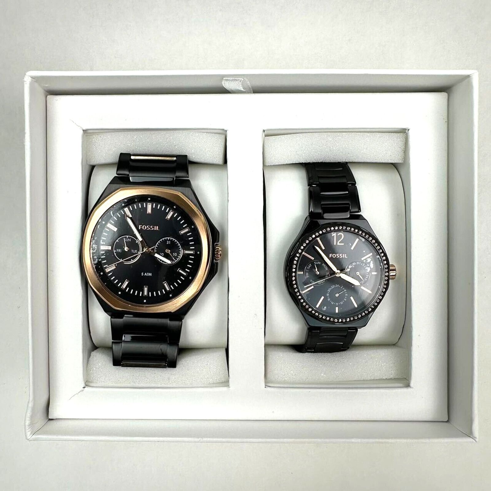 Fossil Fossil His Her Multifunction Black Rose gold Day Date Watch Size ONE SIZE - 2 Thumbnail
