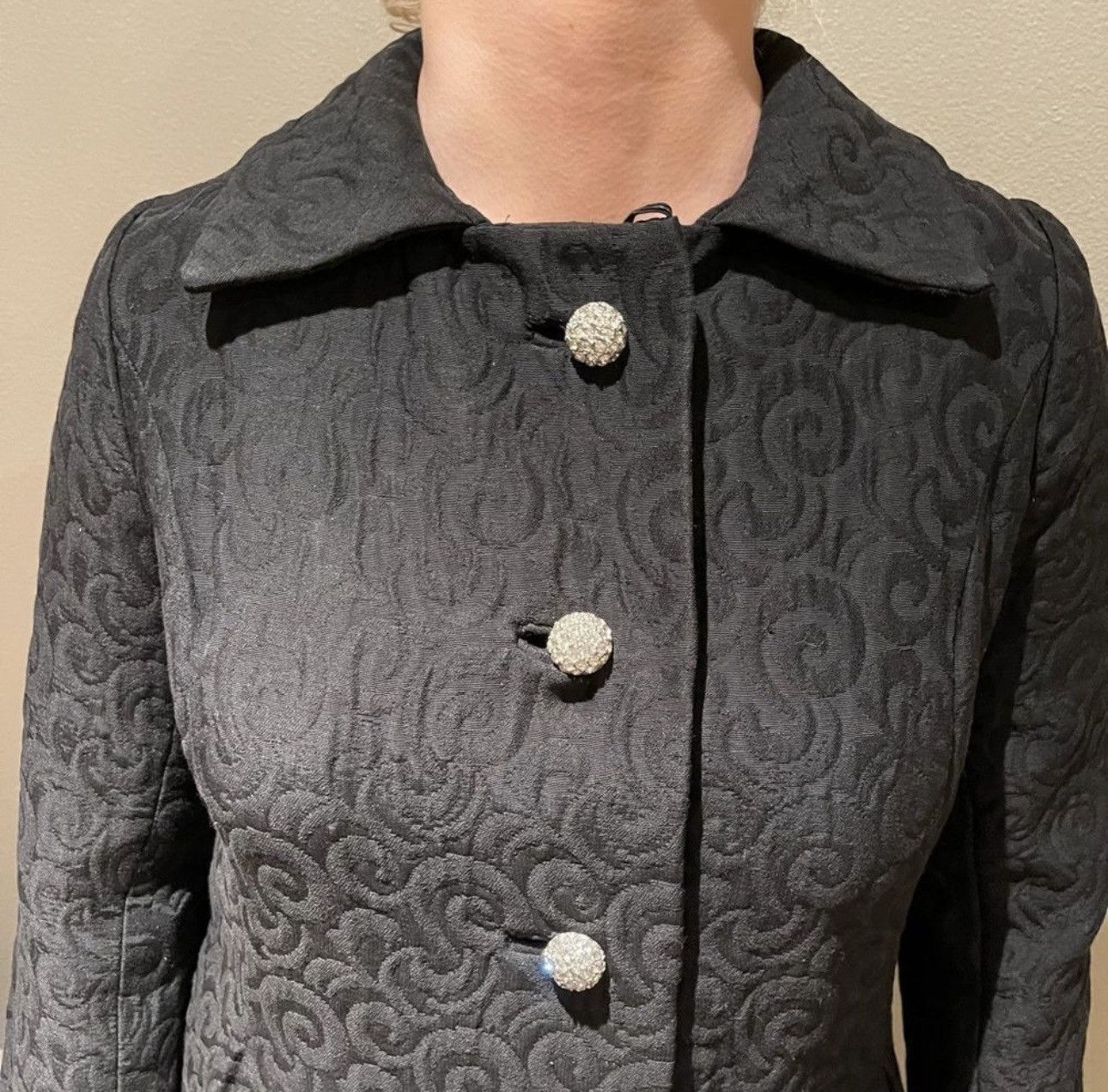 Vintage Vintage 1960's Black Matelasse Maxi Dress Coat Rhinestones Size S / US 4 / IT 40 - 5 Thumbnail
