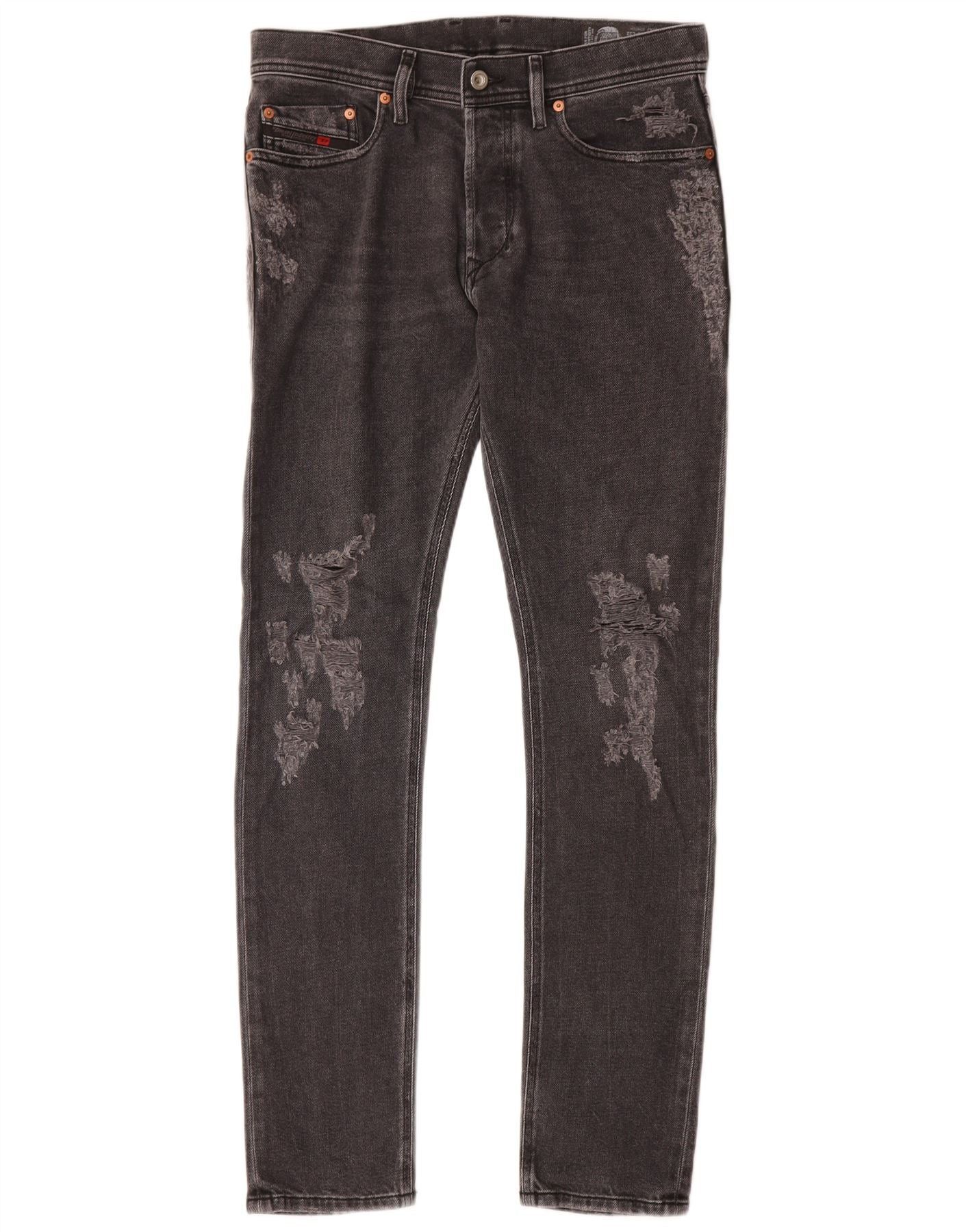 Mens Tepphar Distressed Carrot Slim Jeans W30 L32 Grey Flora