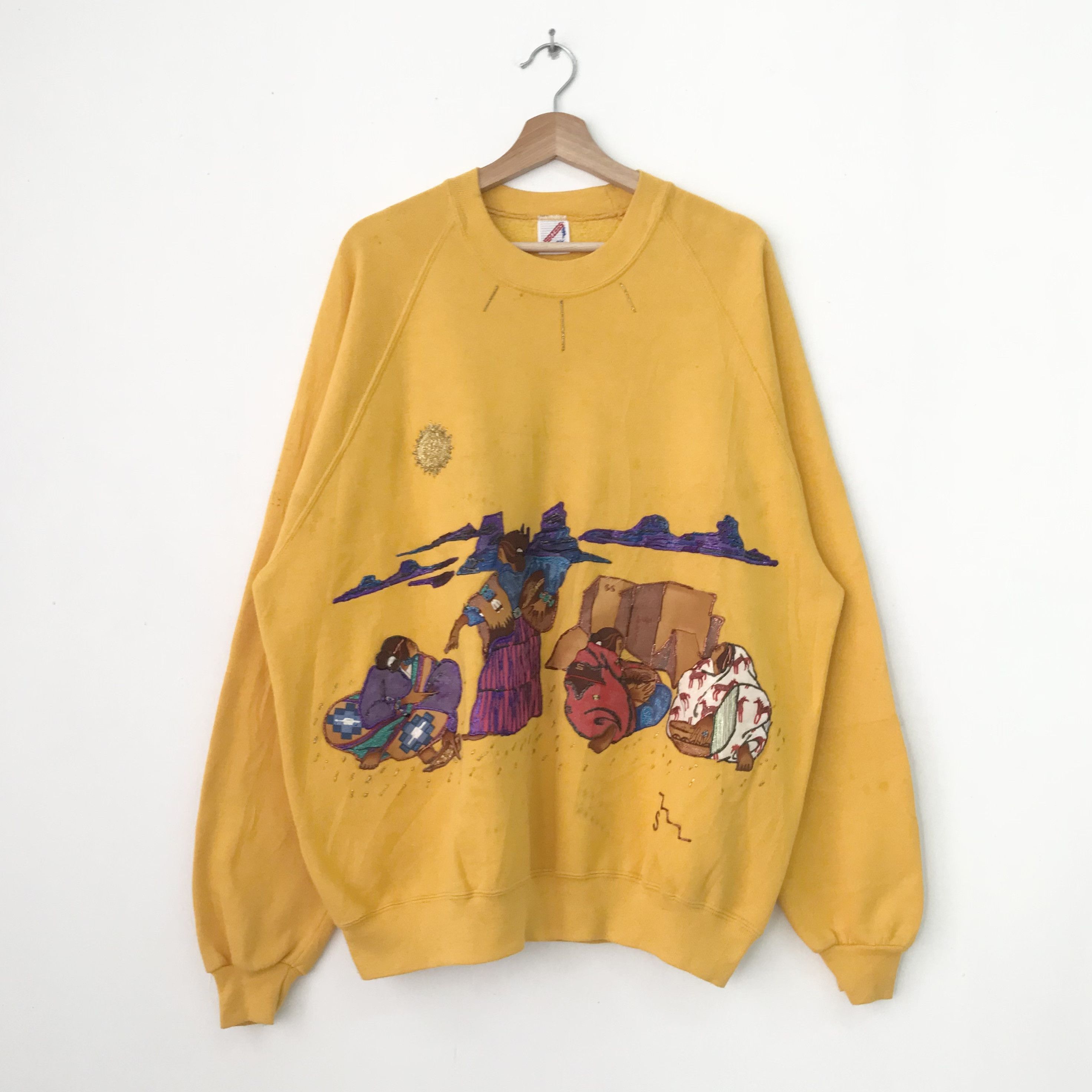Jerzees Vintage 90s Jerzees Usa Yellow Sweatshirt - 240 Size US XXL / EU 58 / 5 - 1 Thumbnail