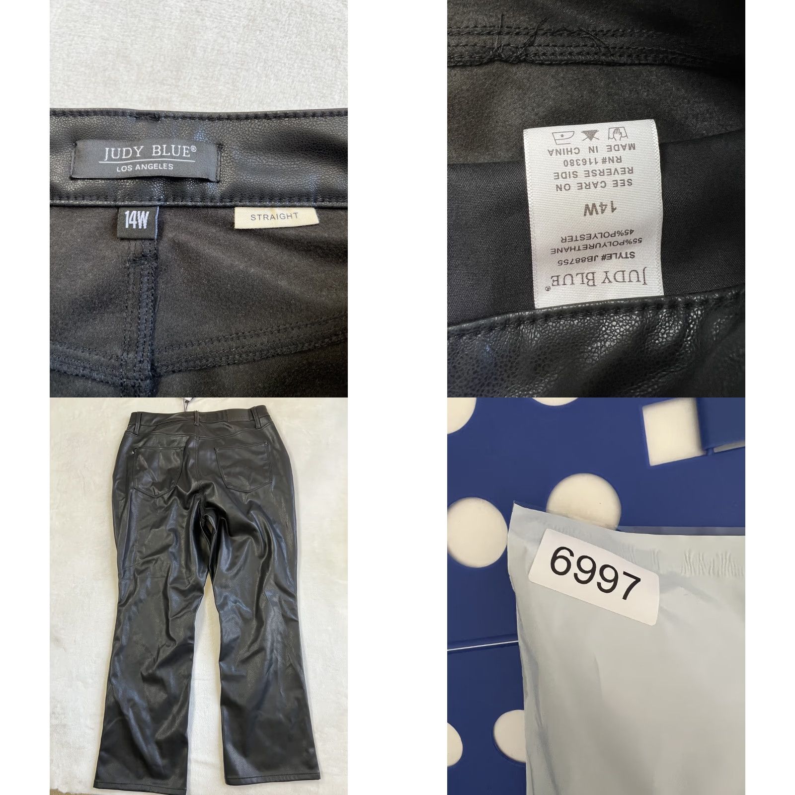 Vintage Judy Blue Jeans Women's 14 Faux Leather Front Black Straight Fit 5-Pocket Design High Rise NEW Size 36" / US 14 / IT 50 - 8 Thumbnail