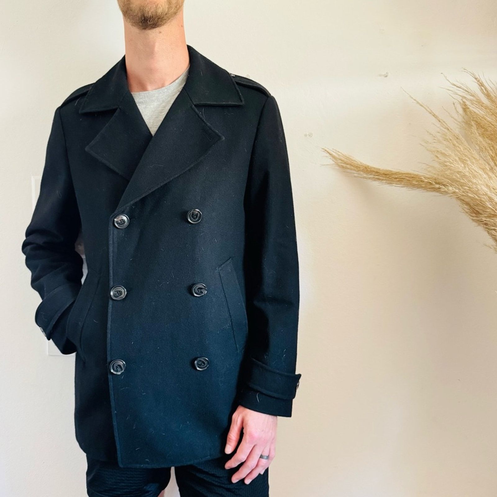 Perry Ellis PERRY ELLIS $328 Black Wool Pea Coat Button Outer Jacket S Size US S / EU 44-46 / 1 - 4 Thumbnail