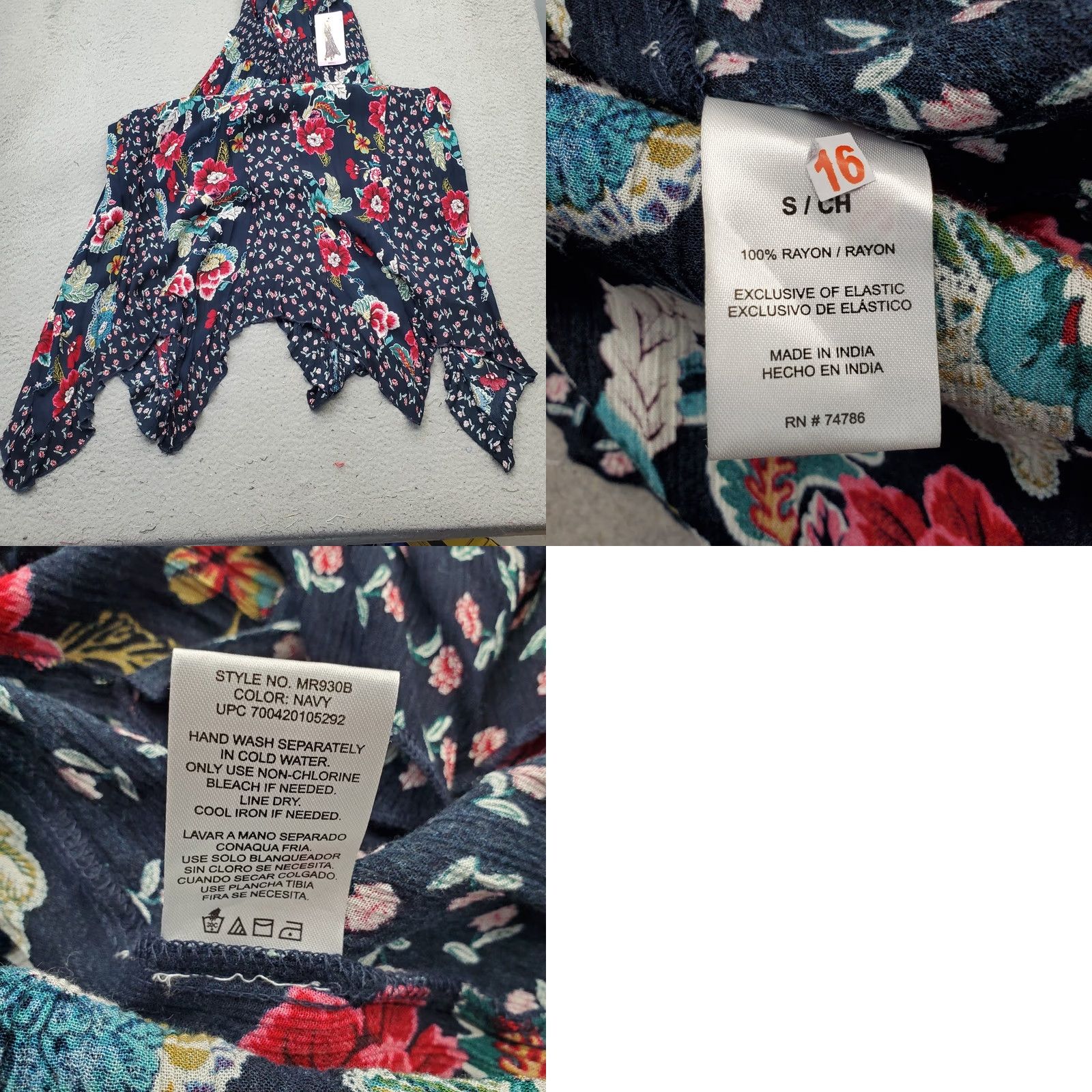 Vintage Bila Maxi Dress Womens S Multi Floral Smocked Waist Tie Front Handkerchief Hem Dress Size S / US 4 / IT 40 - 8 Thumbnail