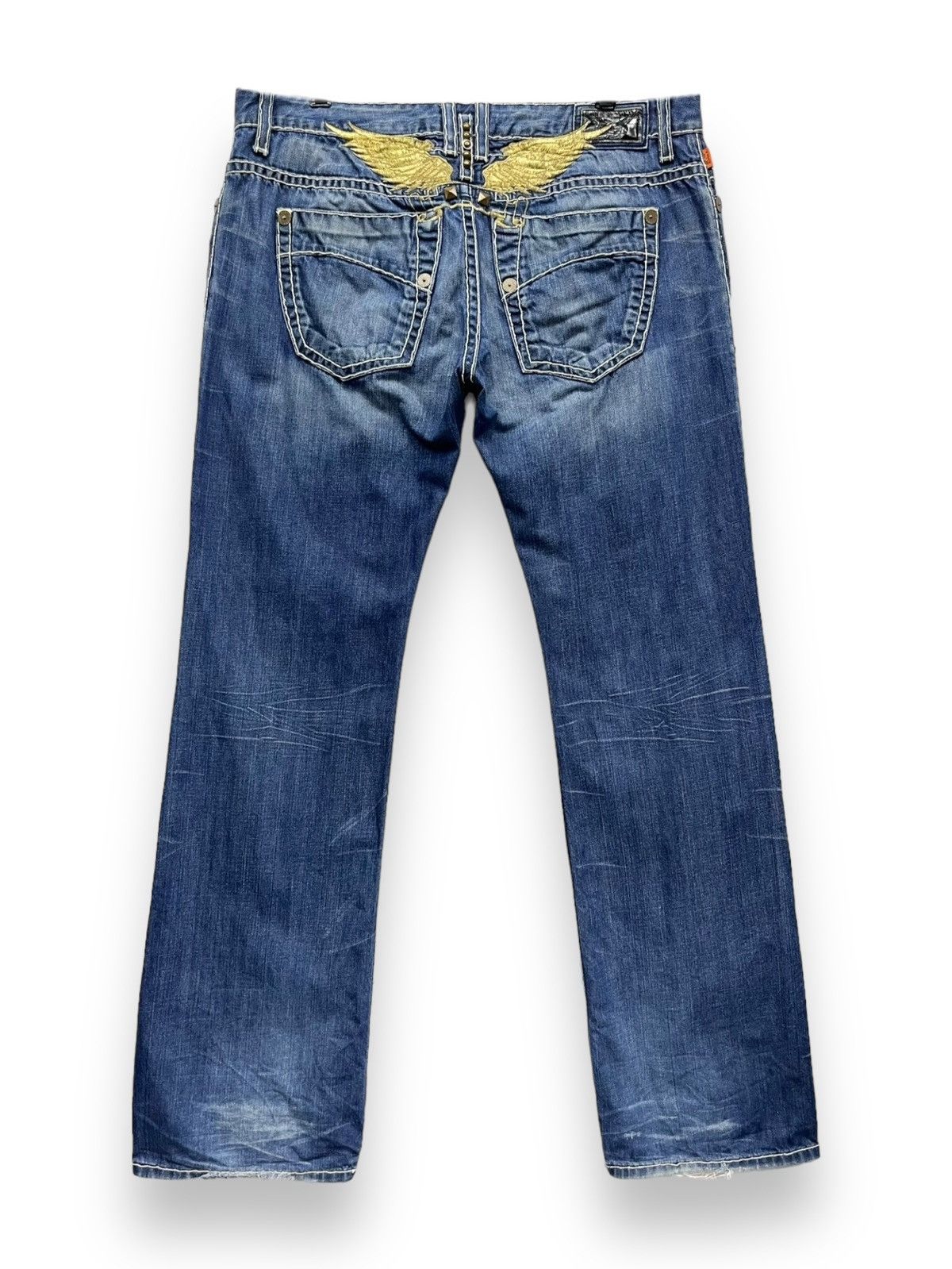 image of California Love x Gold Robin’S Jeans Gold Wings Embroidered Big Stitch Distressed in Blue (Size 38)