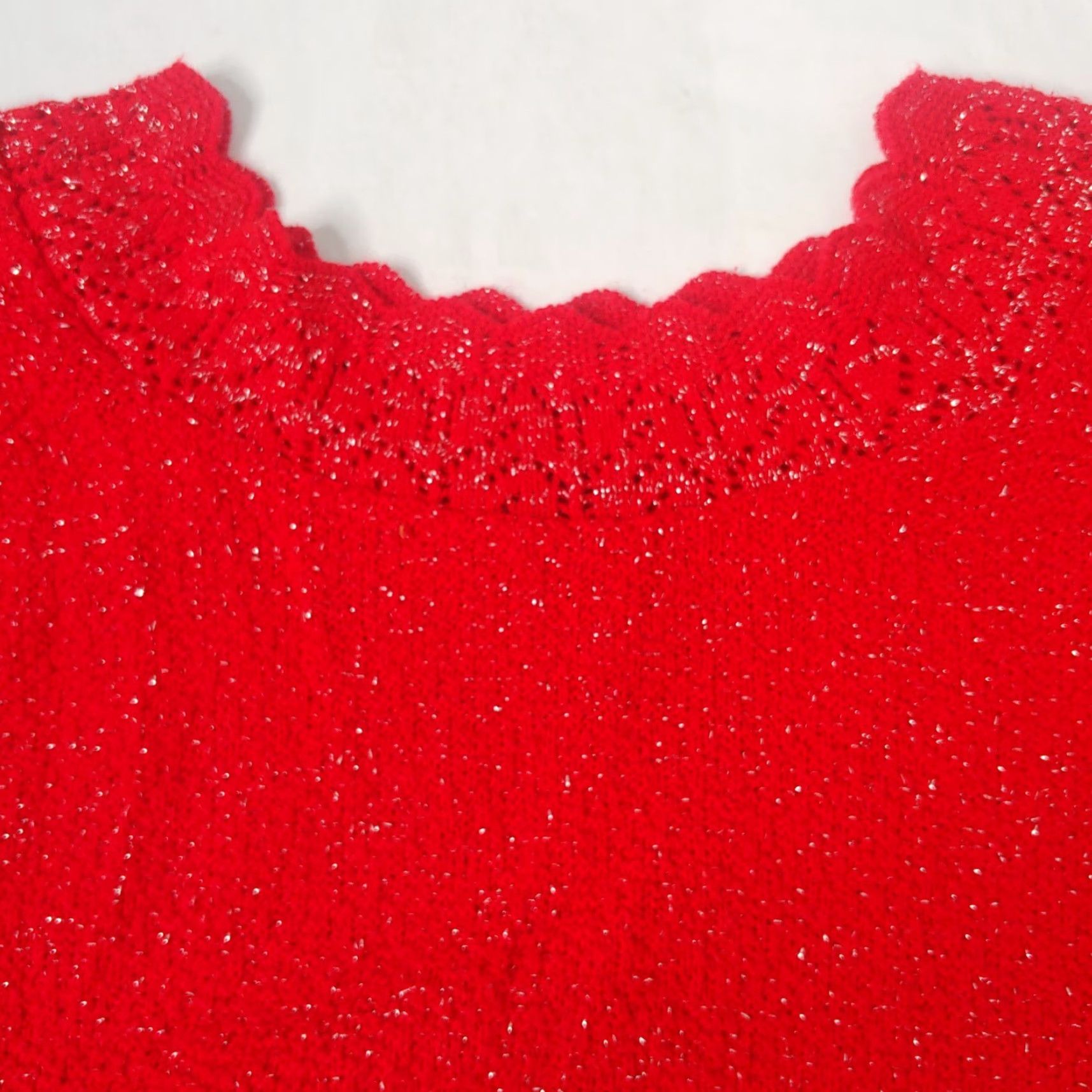 Vintage VINTAGE Adele Sweater Shirt Women L Red Silver Sparkle Knit Short Sleeve Crew Neck Holiday Party Shimmer Christmas Womens Size L / US 10 / IT 46 - 4 Thumbnail