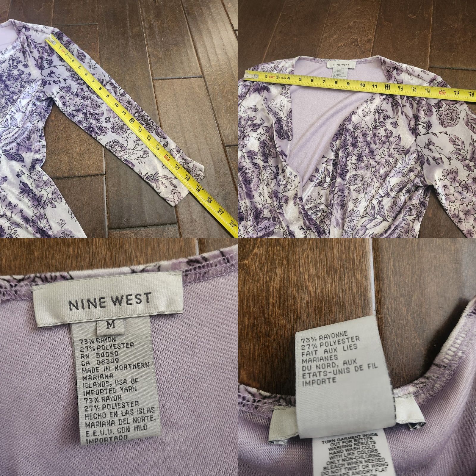 Nine West Nine West Womens Floral V-Neck Long Sleeve Blouse Purple Embellished Top Medium Size M / US 6-8 / IT 42-44 - 9 Thumbnail