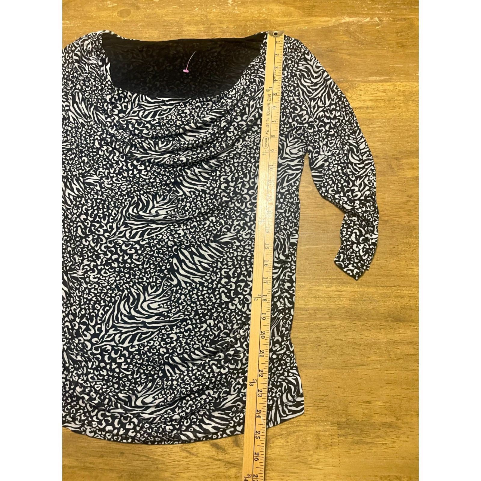 Vintage Leo & Nicole Blouse Women's Large Black White Cheetah Print 3/4 Sleeve Size L / US 10 / IT 46 - 4 Thumbnail