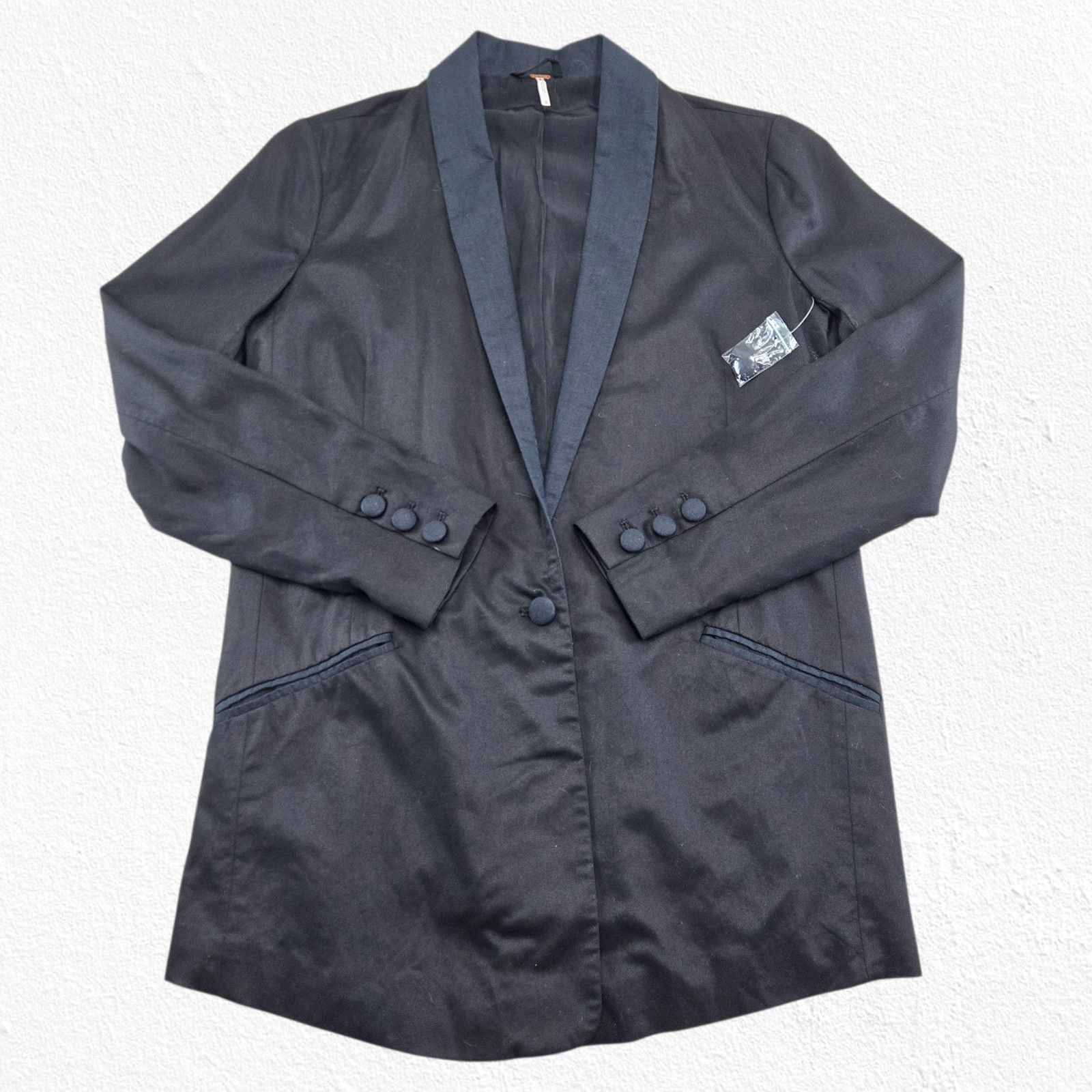 Free People Black Tencel Linen Blend Blazer Jacket Size Medium Size M / US 6-8 / IT 42-44 - 2 Thumbnail
