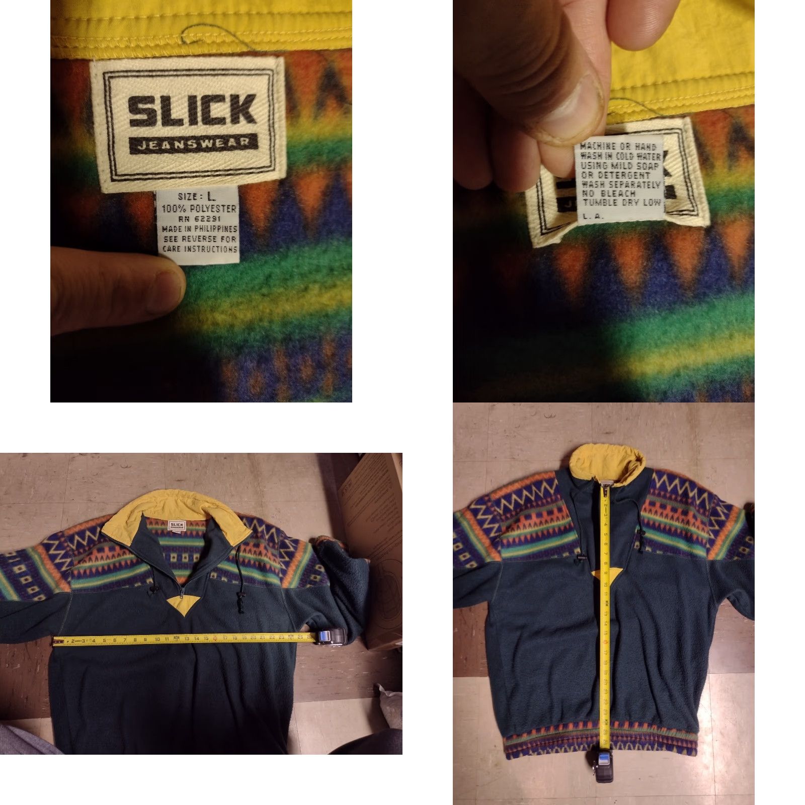 CO Vintage Slick Jeanswear Co Fleece Jacket Polyester Green Size Large VHTF 1/4 Zip Size US 33 - 8 Thumbnail