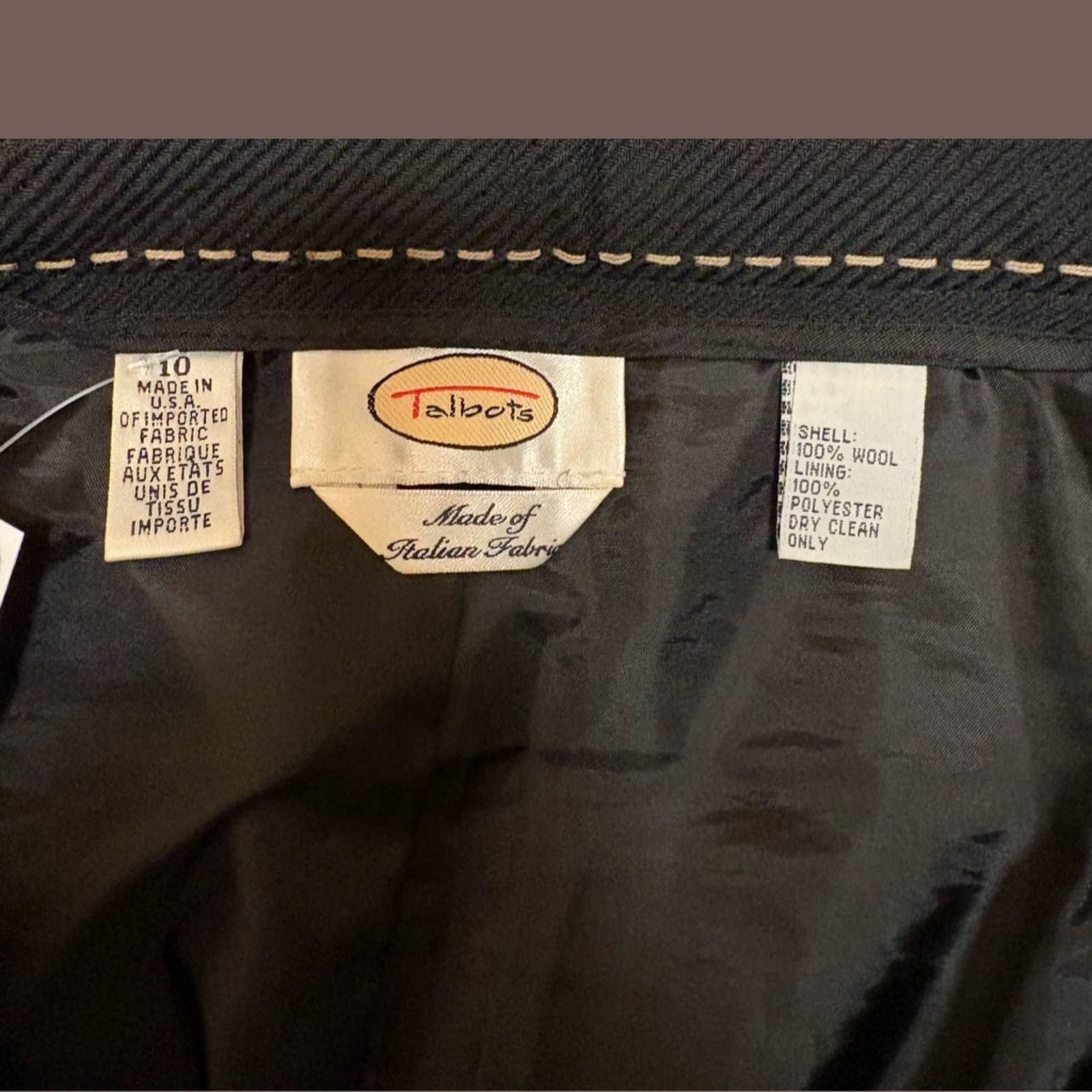 Vintage VTG Talbots Black Wool Diagonal Stitch A-Line Midi Skirt 10 Size 32" / US 10 / IT 46 - 4 Thumbnail