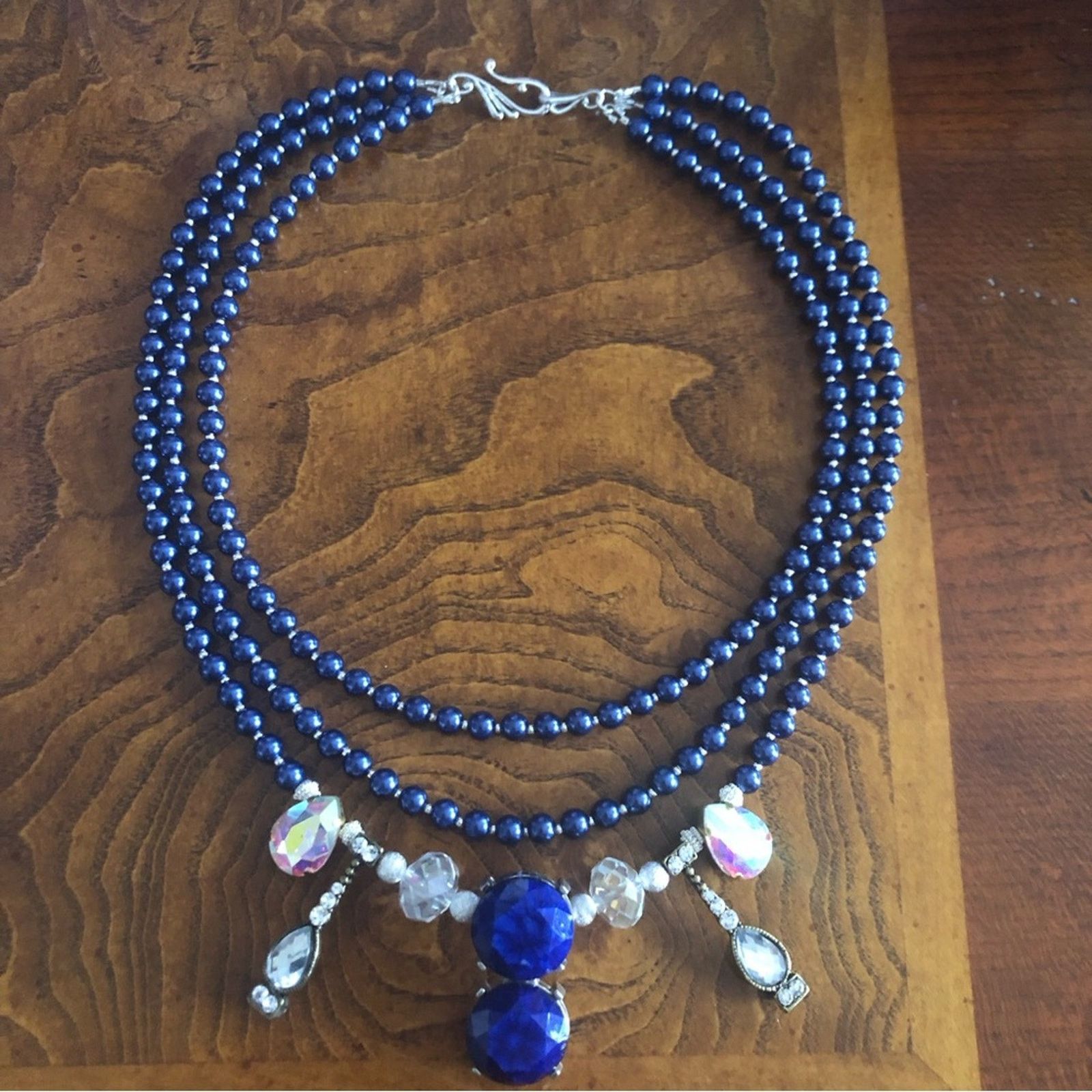 Jewelry Handcrafted repurpose royal blue Czech glass Pearl necklace Size ONE SIZE - 8 Thumbnail