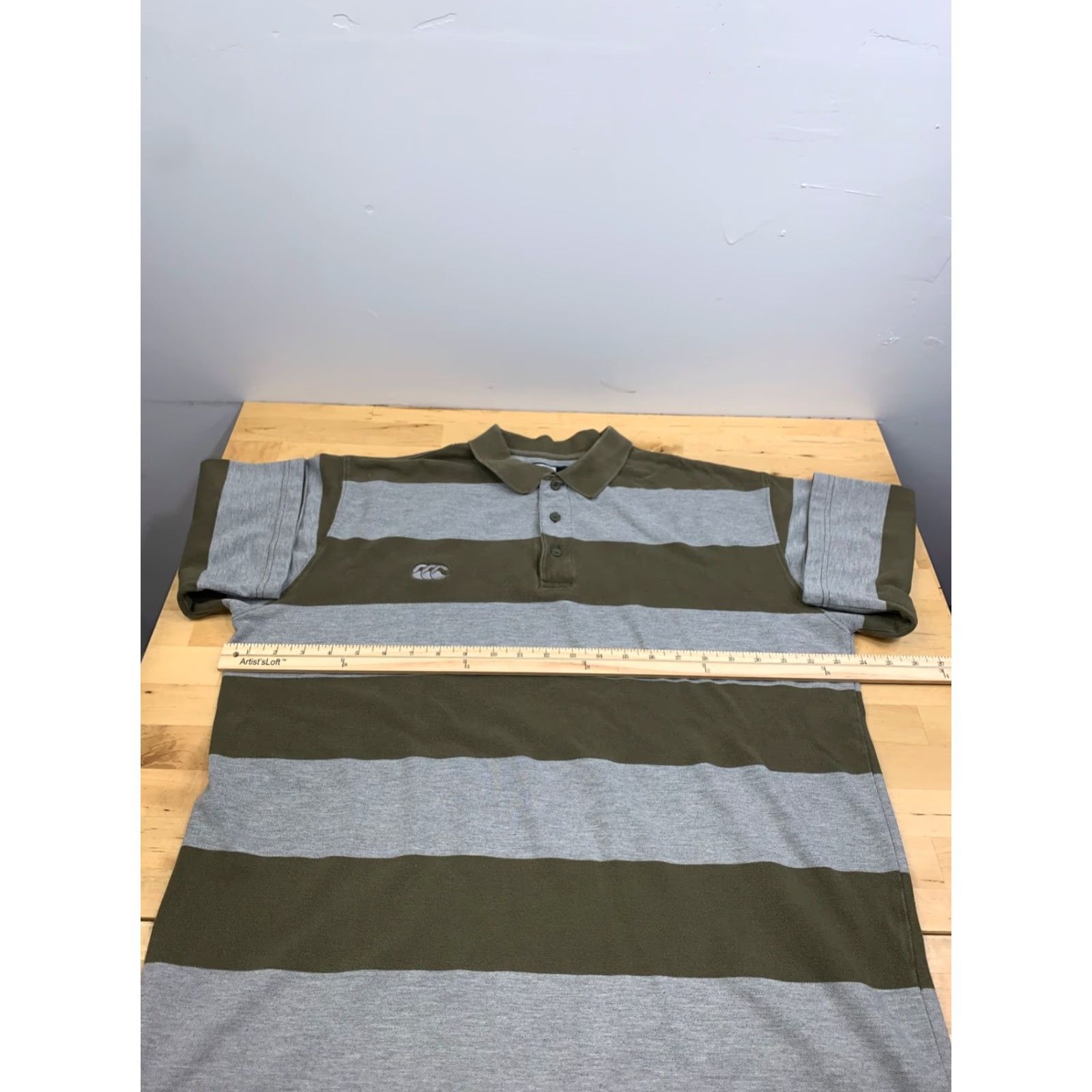 Vintage Canterbury Polo Shirt Mens XL Striped Short Sleeve Green Gray Polo Shirt Casual Activewear Rugby 90s? Size US XL / EU 56 / 4 - 4 Thumbnail