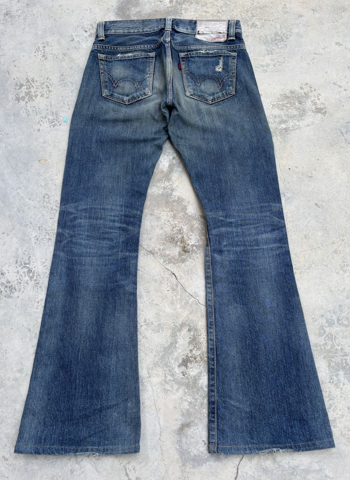 If Six Was Nine Flare Jeans Edwin 503 Japan Mud Wash Distress Bootcut Jean Size 29" - 8 Thumbnail