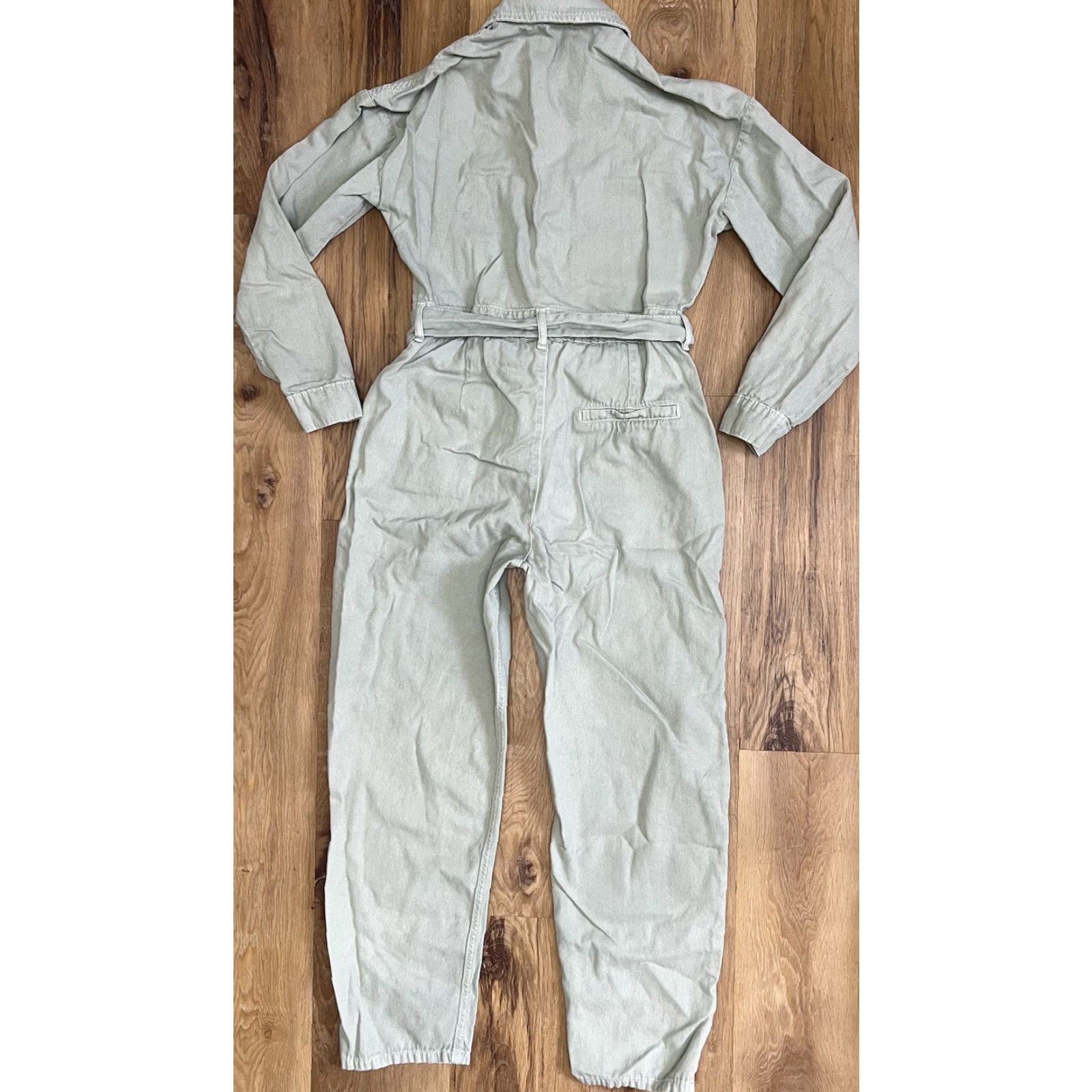 Nasty Gal Nasty Gal Jumpsuit Women 6 Green Denim One-Piece Casual 90s Boho Button Up Belt Plain Solid Crew Neck Collared Long Sleeve Spring Summer Fall Winter Size 28" / US 6 / IT 42 - 7 Thumbnail
