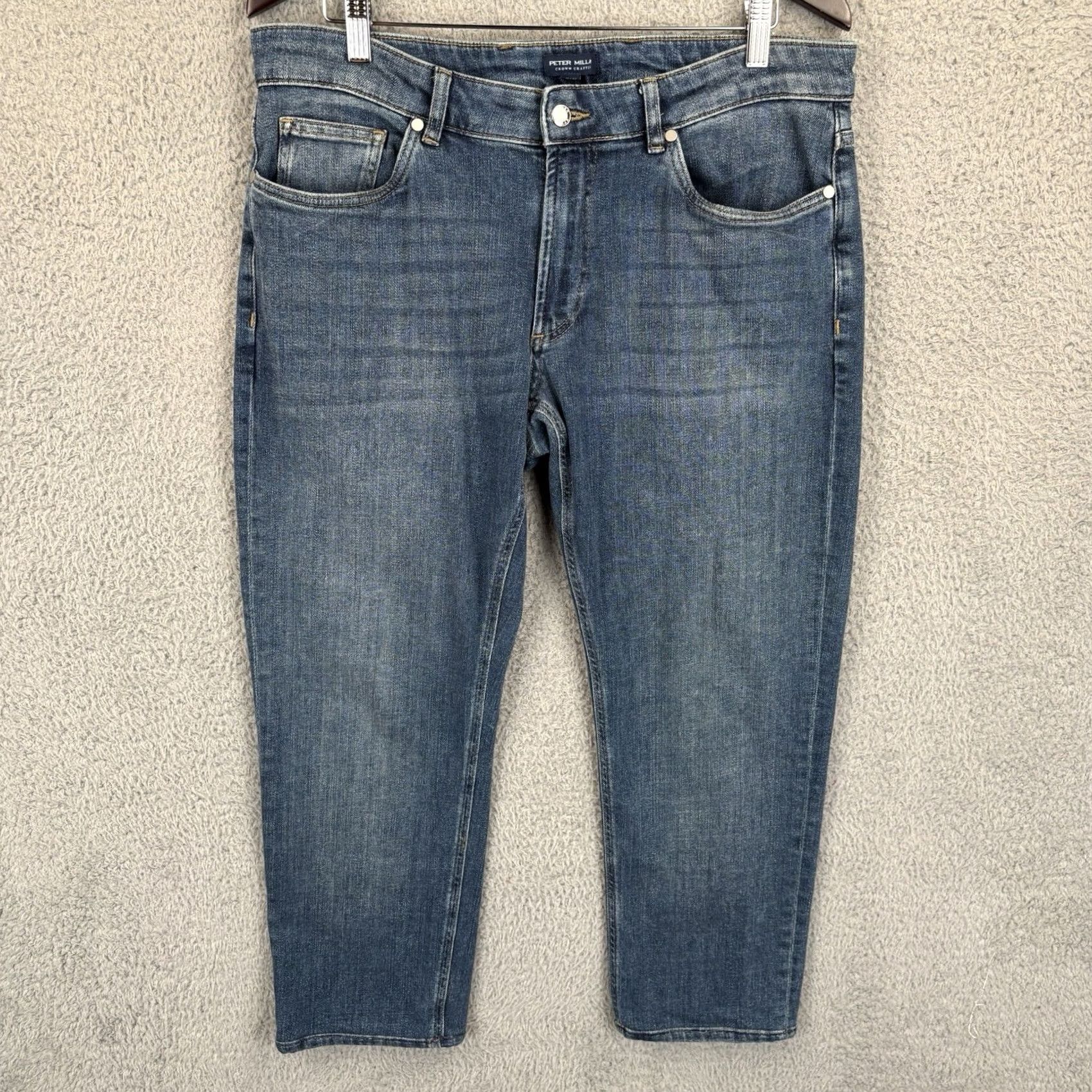 Peter Millar Peter Millar Crown Crafted Denim Jeans Mens 35x32 True Blue Wash Regular Fit 5-Pocket Stretch Cotton Blend Denim Shirt? Size US 35 - 2 Thumbnail