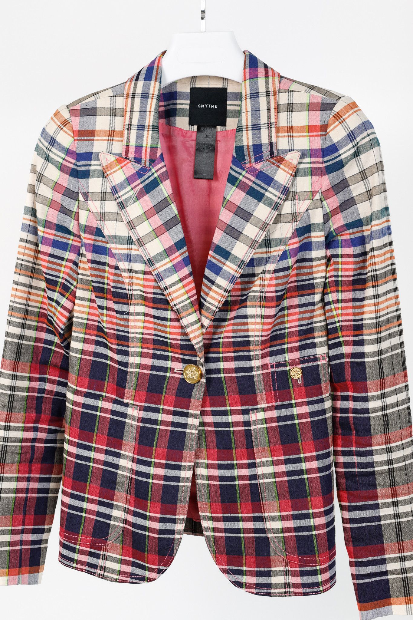 SMYTHE Smythe Patch Pocket Duchess Madras Plaid Blazer Size S / US 4 / IT 40 - 3 Thumbnail